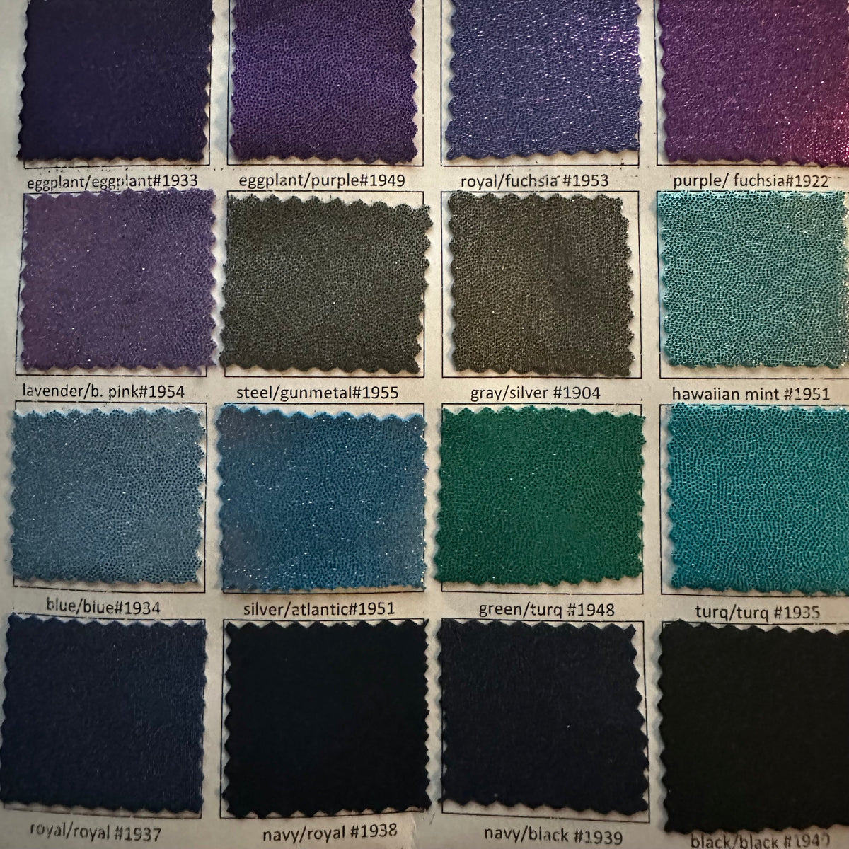 Foggy Foil Fabric Color Card| Spandex Palace