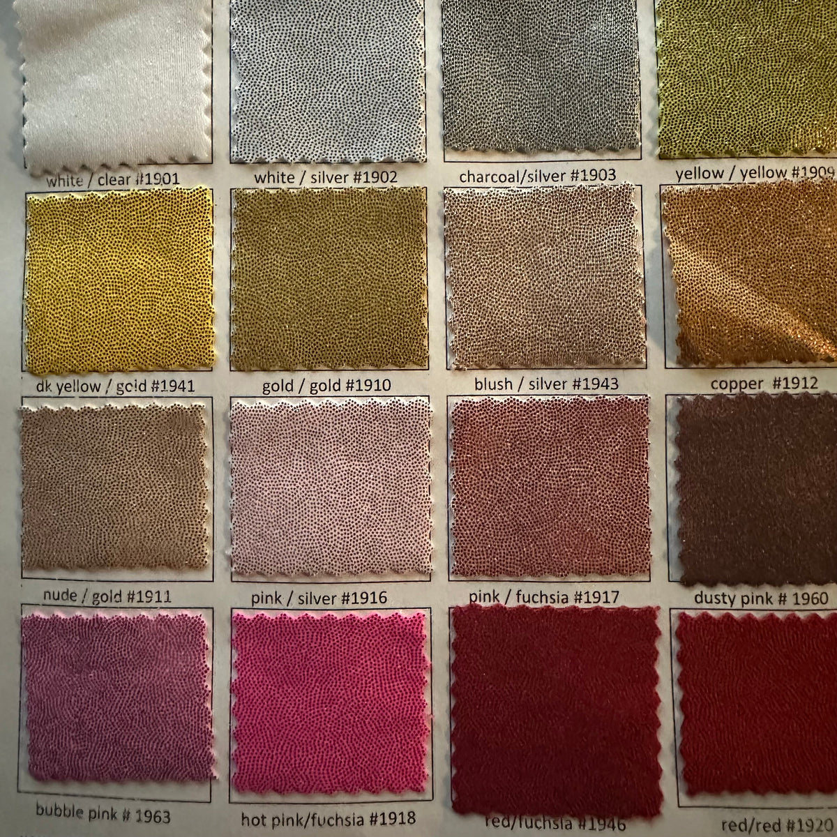 Foggy Foil Fabric Color Card| Spandex Palace