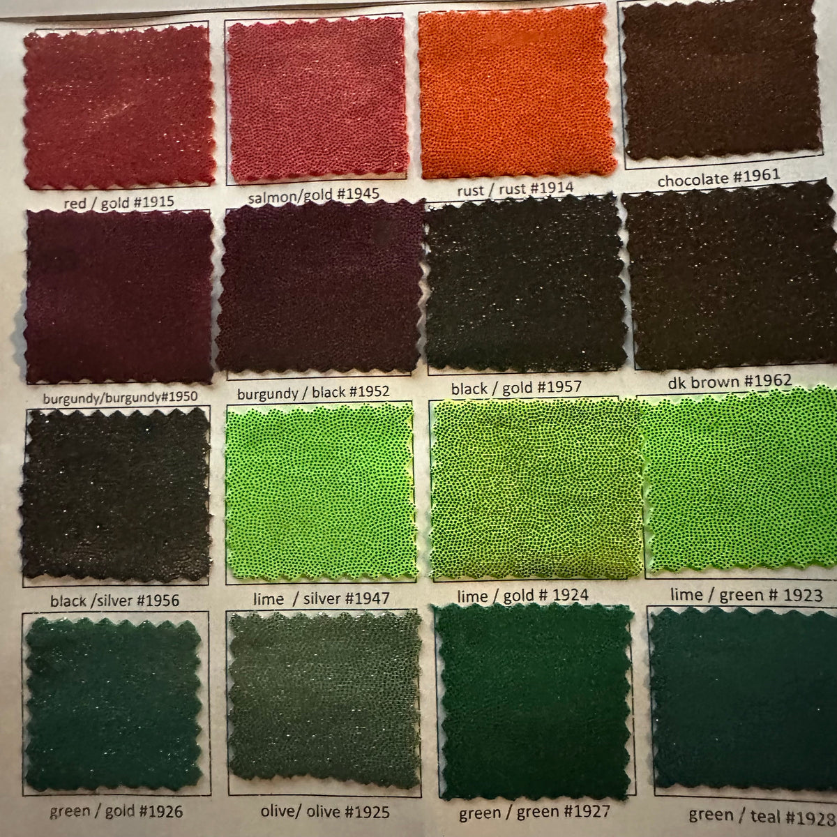 Foggy Foil Fabric Color Card| Spandex Palace