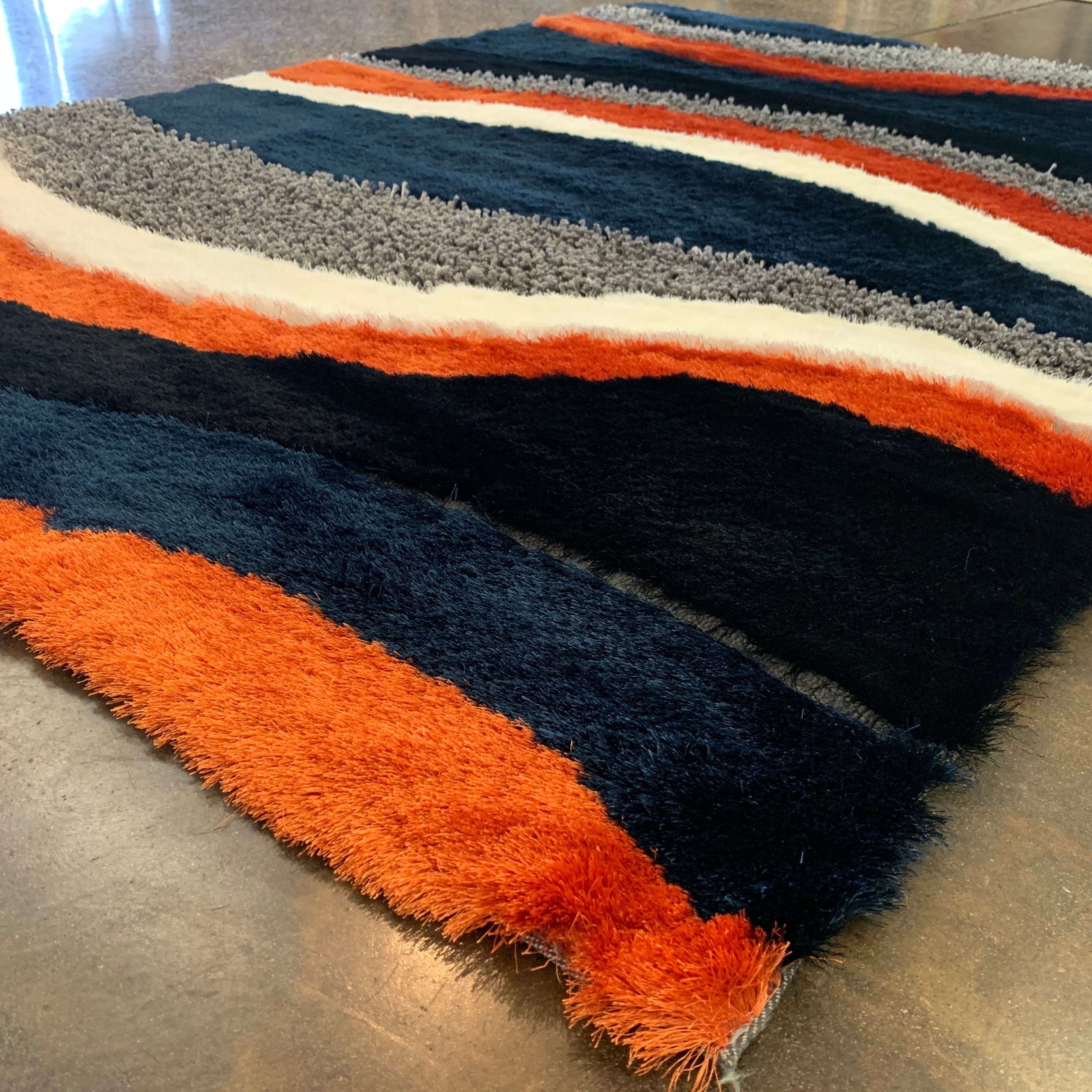 Orange Rust Navy Plush Fluffy Soft Multi Textural Shag Area Rug/ Carpet
