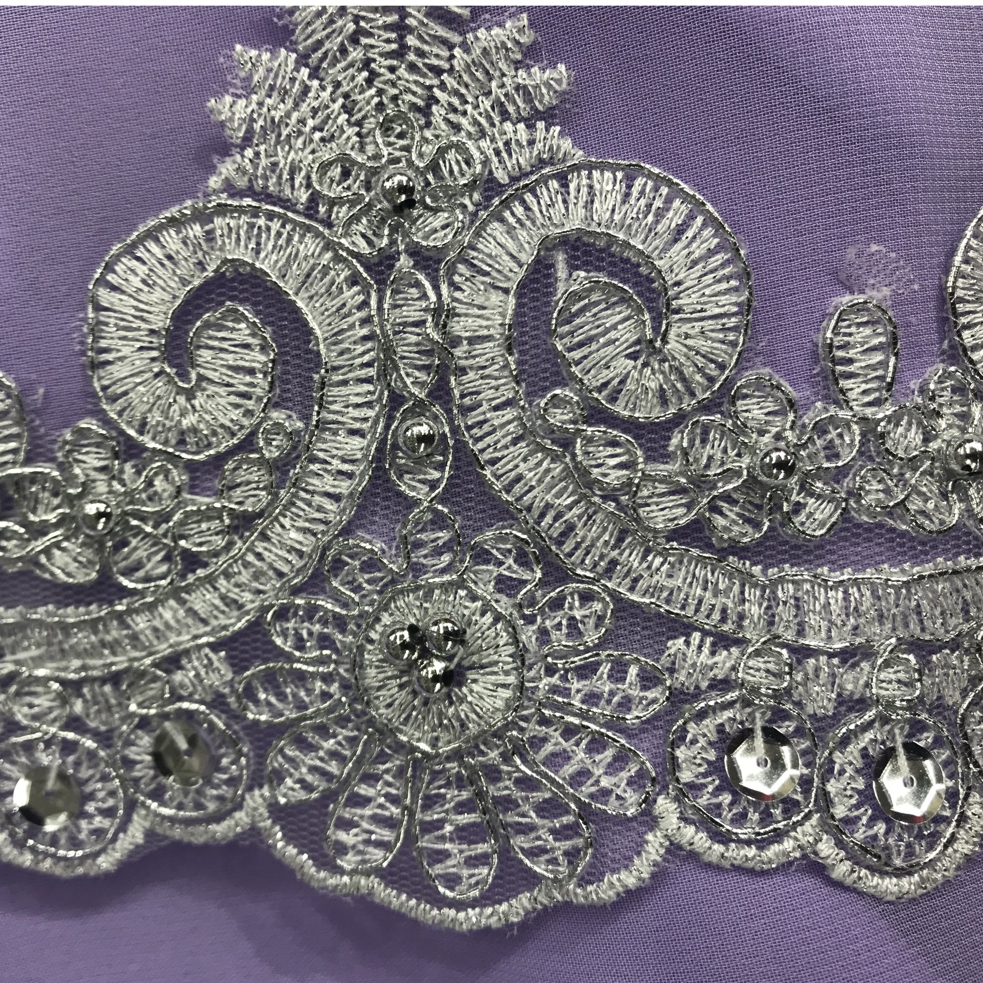 Beaded & Corded Lace Trimming Embroidered on 100% Polyester Net Mesh | Lace USA - 97120W-BP
