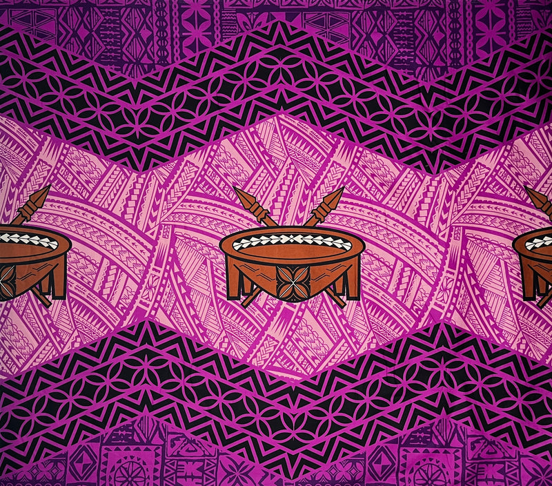 Traditional Tonga Tattoo Kava Bowl Center Cotton Fabric | Islands Fabric