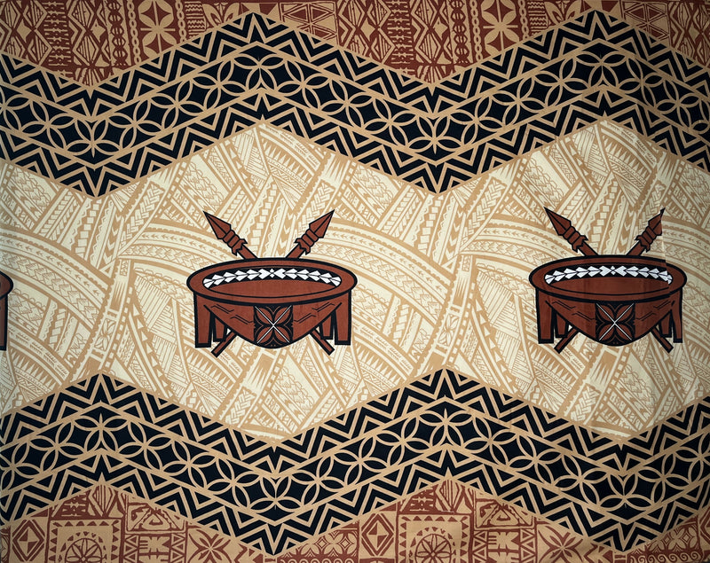 Traditional Tonga Tattoo Kava Bowl Center Cotton Fabric | Islands Fabric