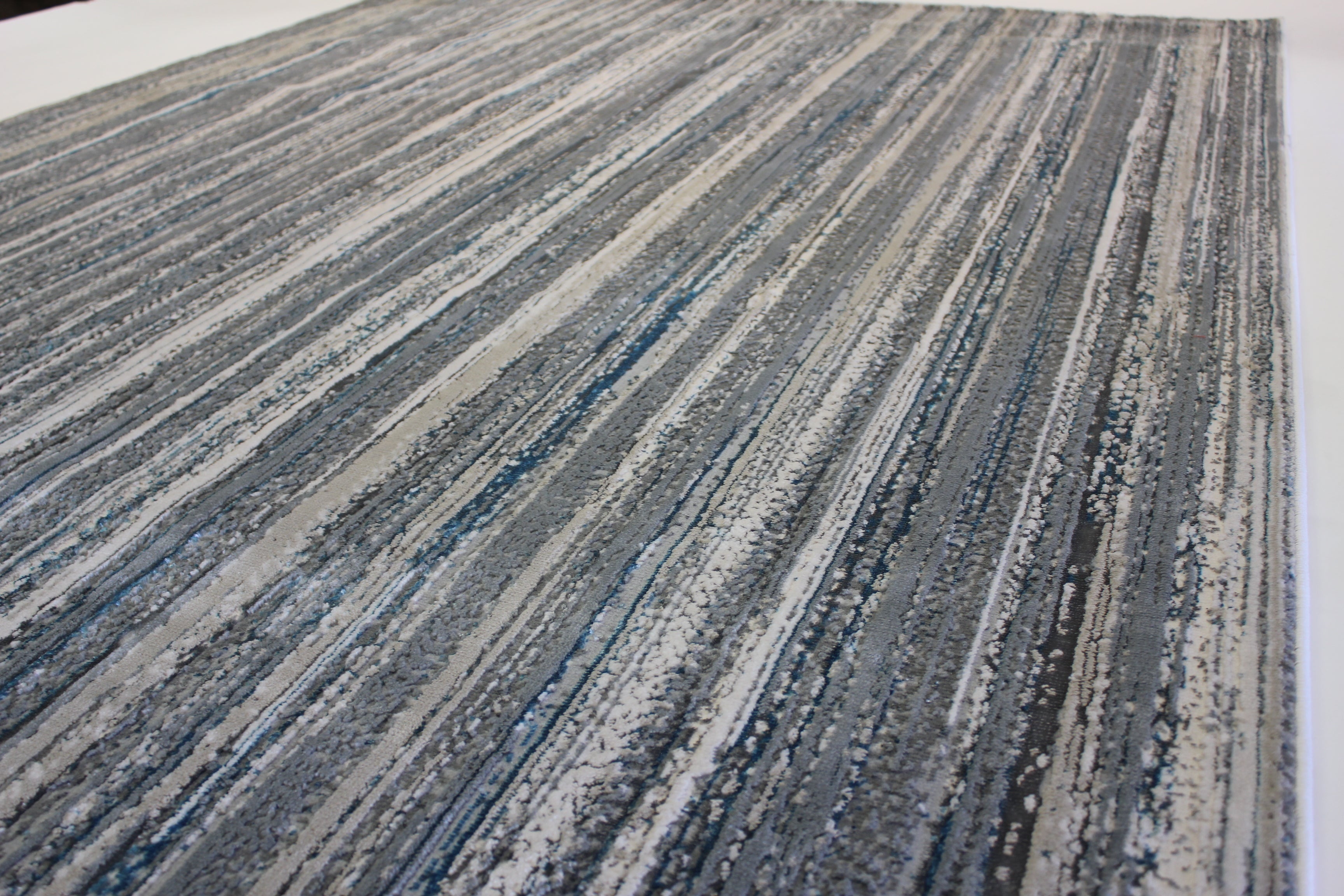 Shinny Shimmery Changing Lines Azure Blue Ultra Soft Cozy Area Rug/Carpet
