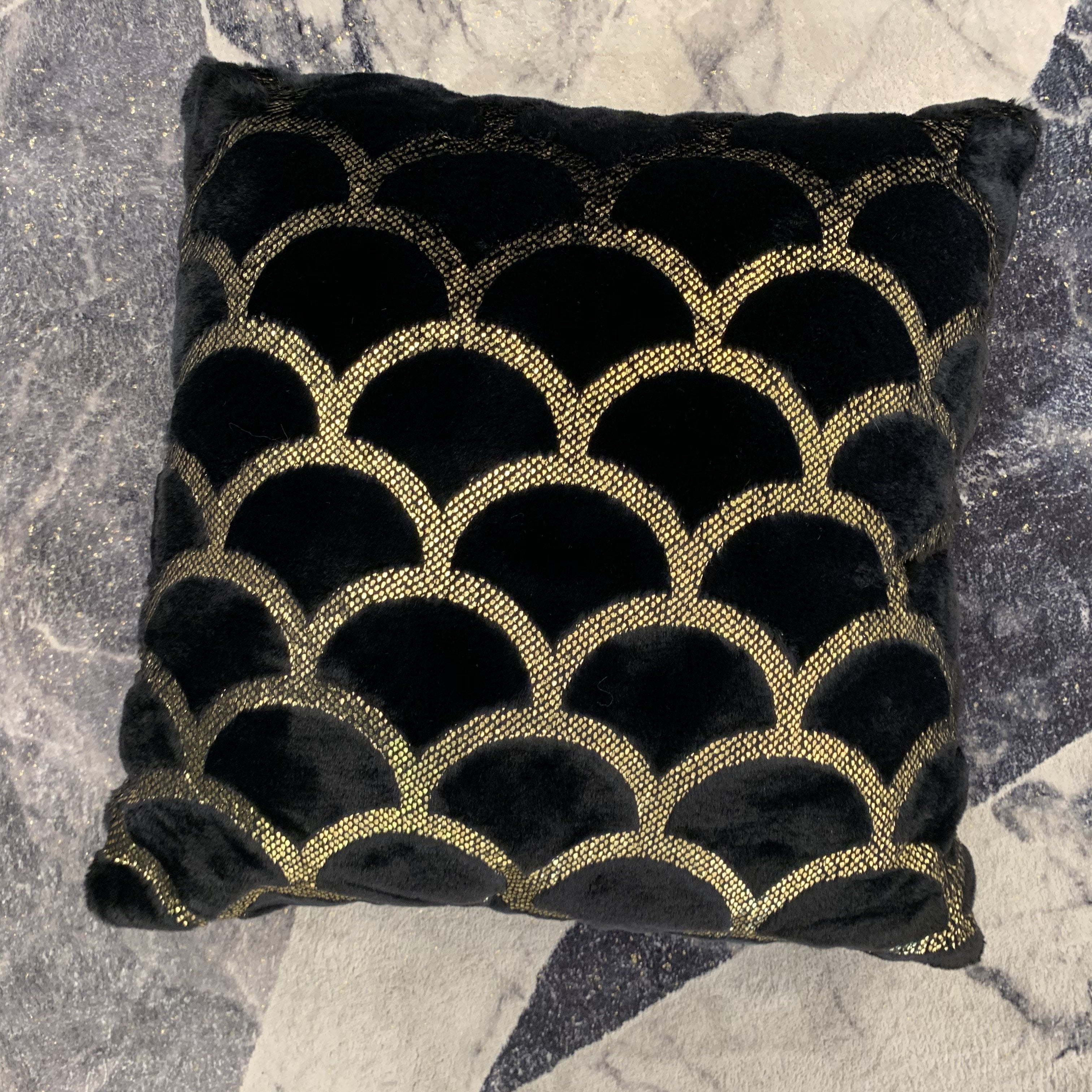 Golden Faux Fur Glow Fluffy Pillow with Shimmery Foil Illuminating Effect