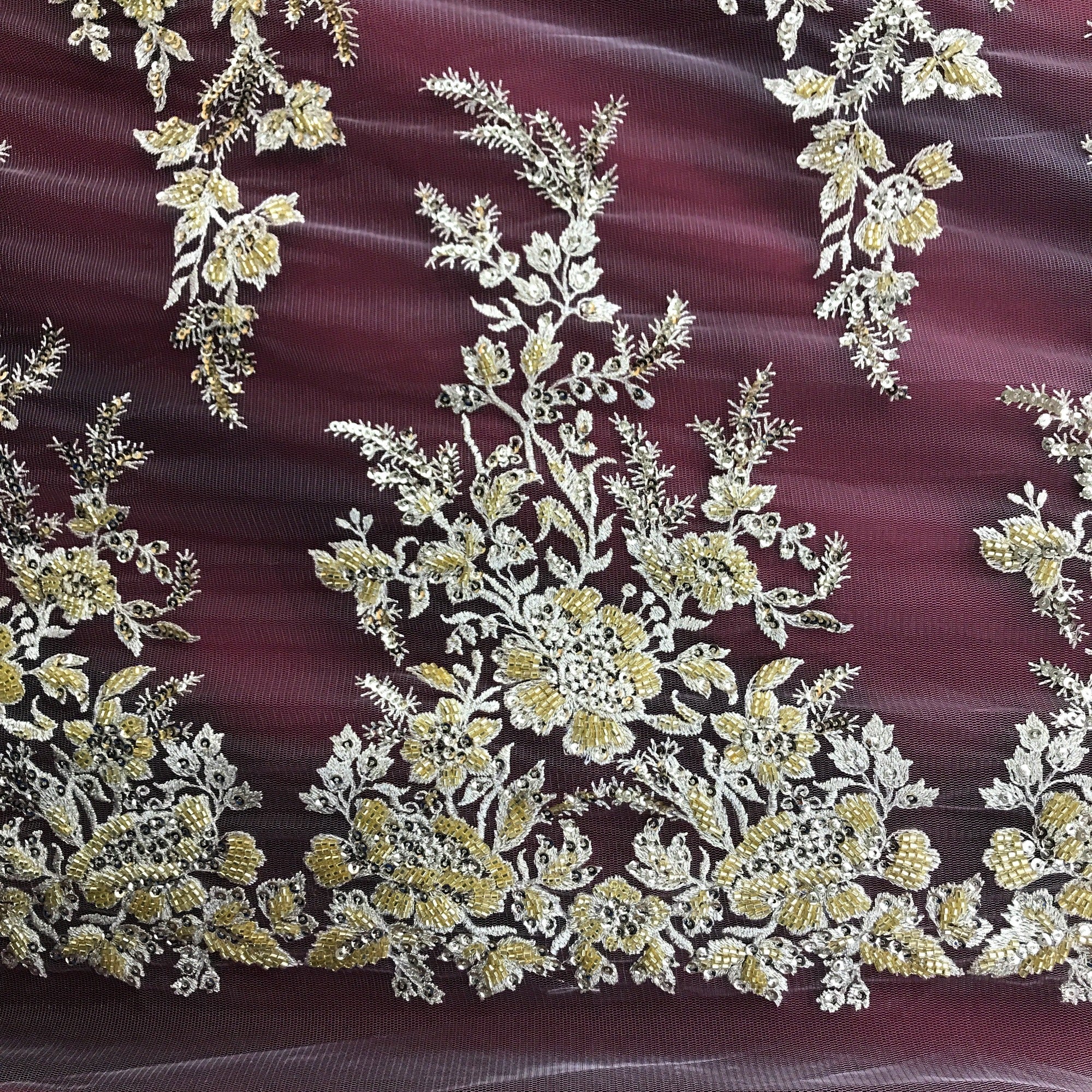 Beaded & Sequined Lace Fabric Embroidered on 100% Polyester Net Mesh | Lace USA - GD-12827