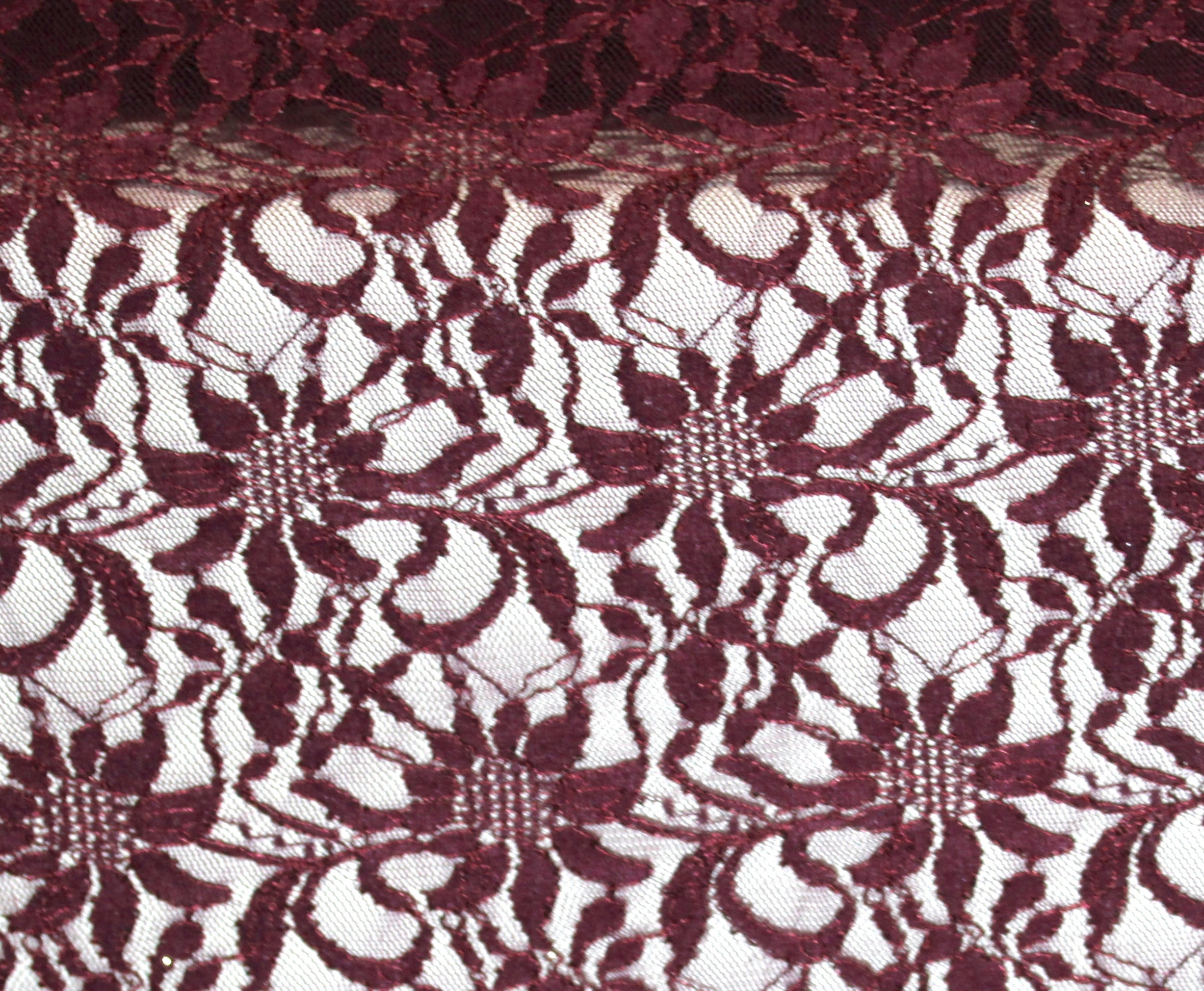 EMBROIDERED 3D FLORAL LACE ULTRA SOFT FABRIC BURGUNDY 59" WIDE BY THE YARD