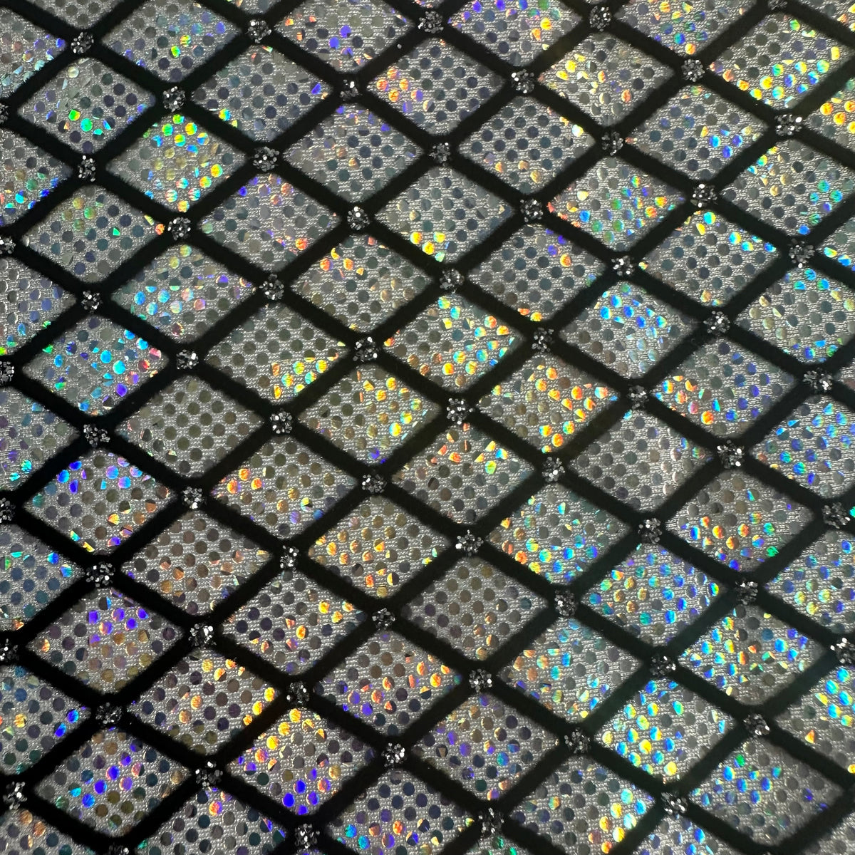 Diamond Flocking Hologram and Glitter on Stretch Nylon Spandex Tricot Fabric | Spandex Palace