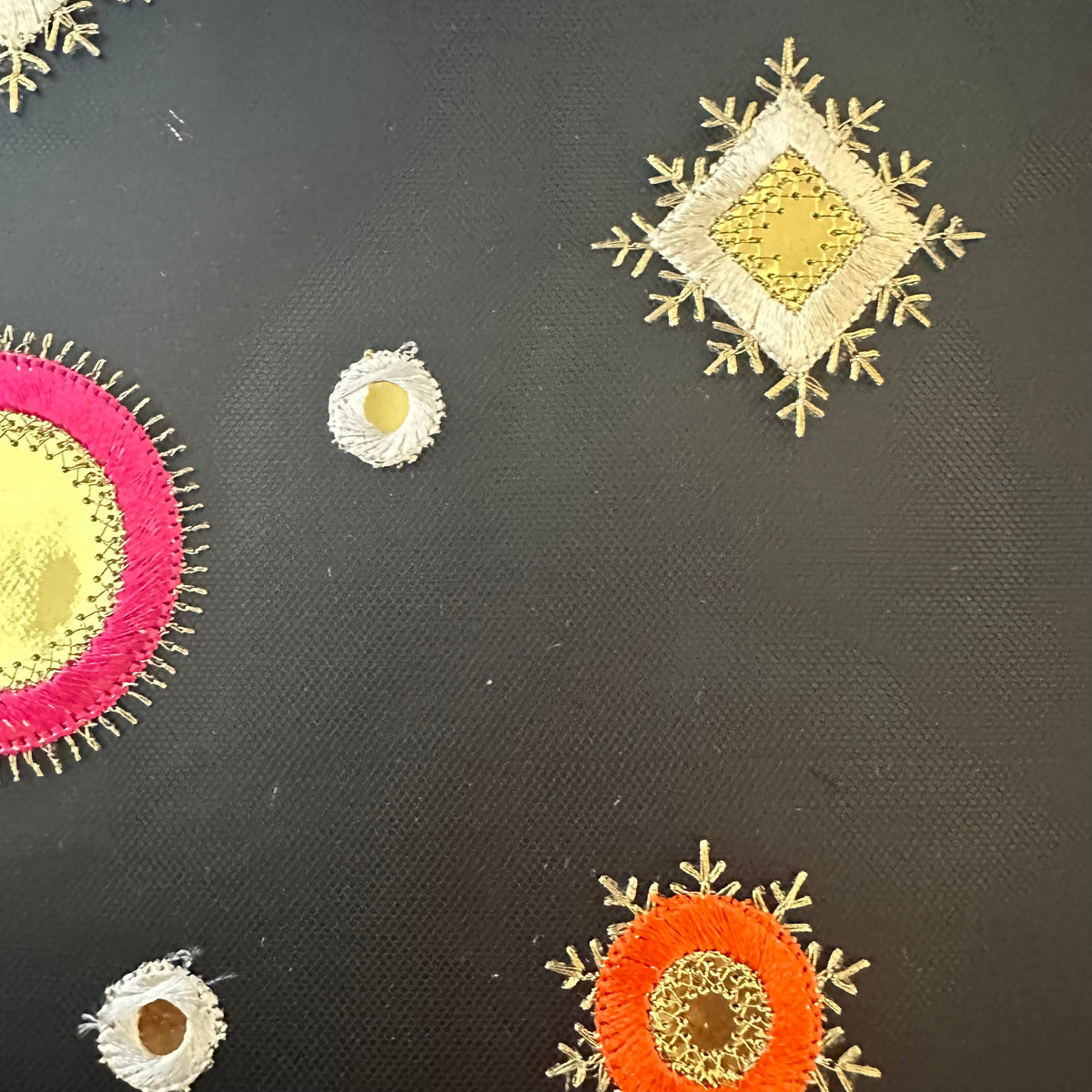 Metallic Embroidery Stardust Cluster Polyester Fabric | Spandex Palace