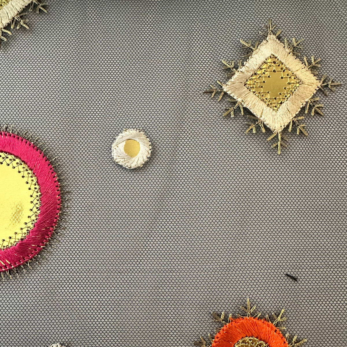 Metallic Embroidery Stardust Cluster Polyester Fabric | Spandex Palace