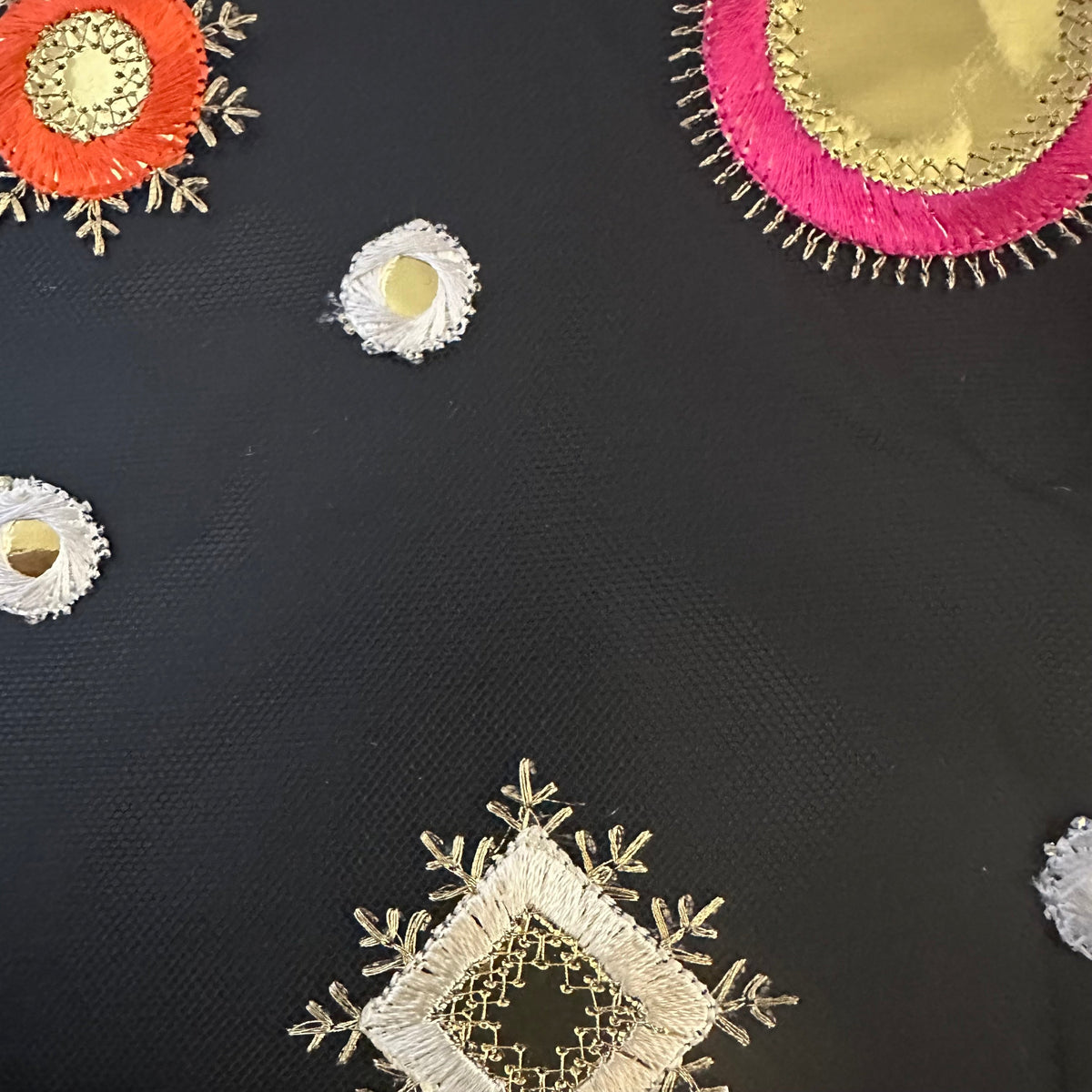 Metallic Embroidery Stardust Cluster Polyester Fabric | Spandex Palace