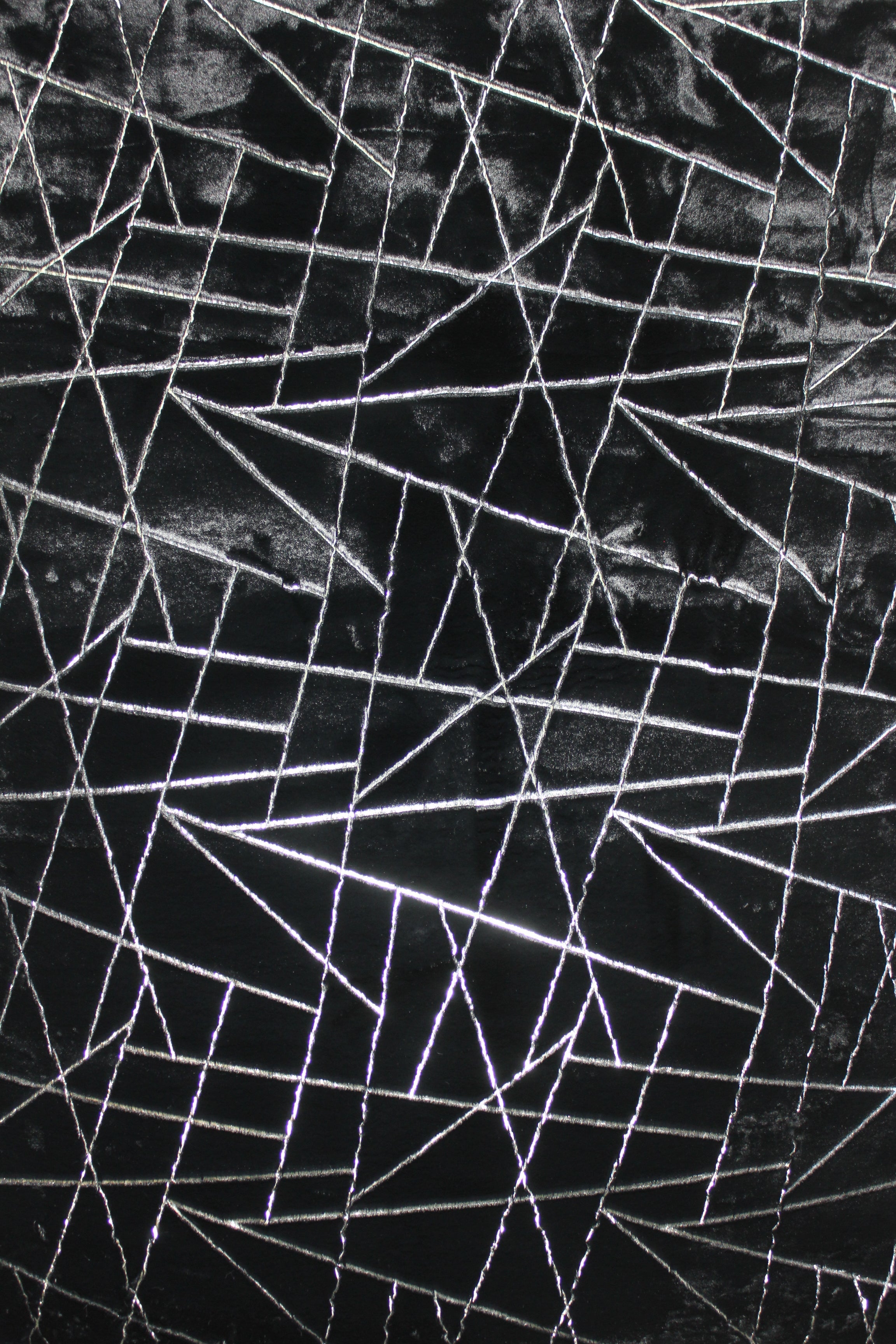 Black Lines with Silver Metallic Shimmery Design Faux Rabbit Touch Rug