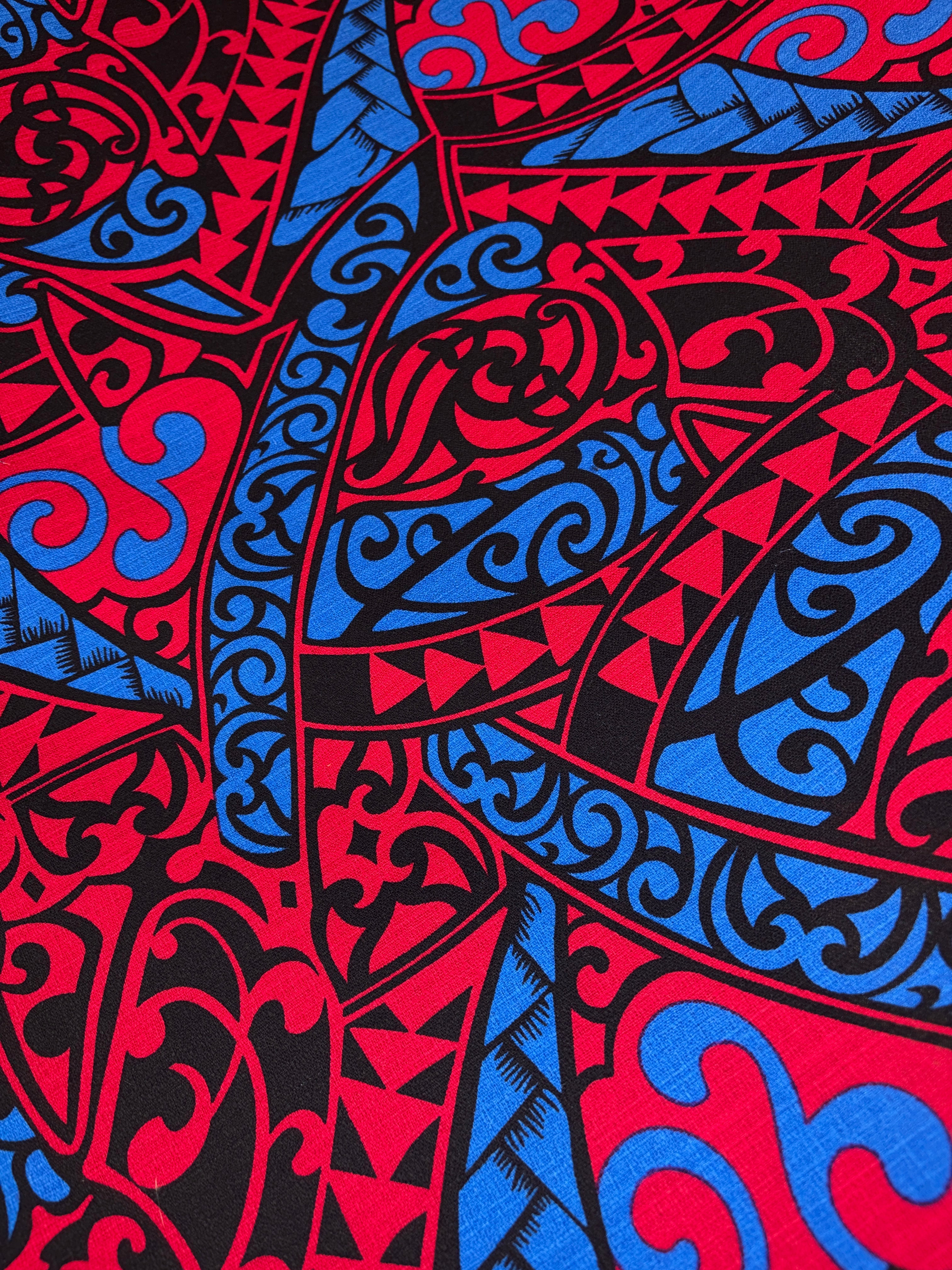 Polynesian Tribal Triangle formation Design Light Barkcloth Fabric | Islands Fabric
