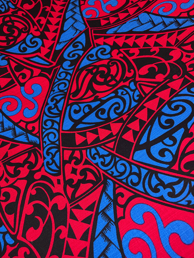 Polynesian Tribal Triangle formation Design Light Barkcloth Fabric | Islands Fabric