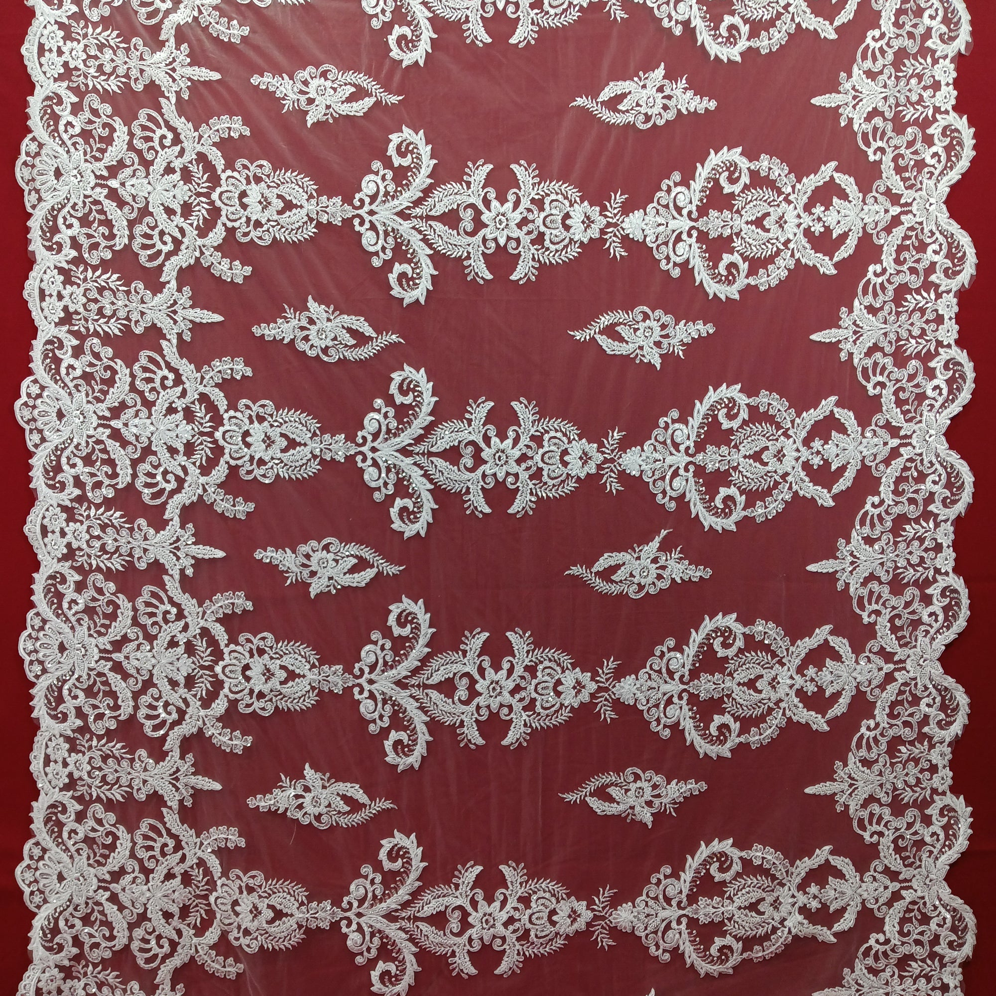 Beaded & Corded Bridal Lace Fabric Embroidered on 100% Polyester Net Mesh | Lace USA - GD-55518