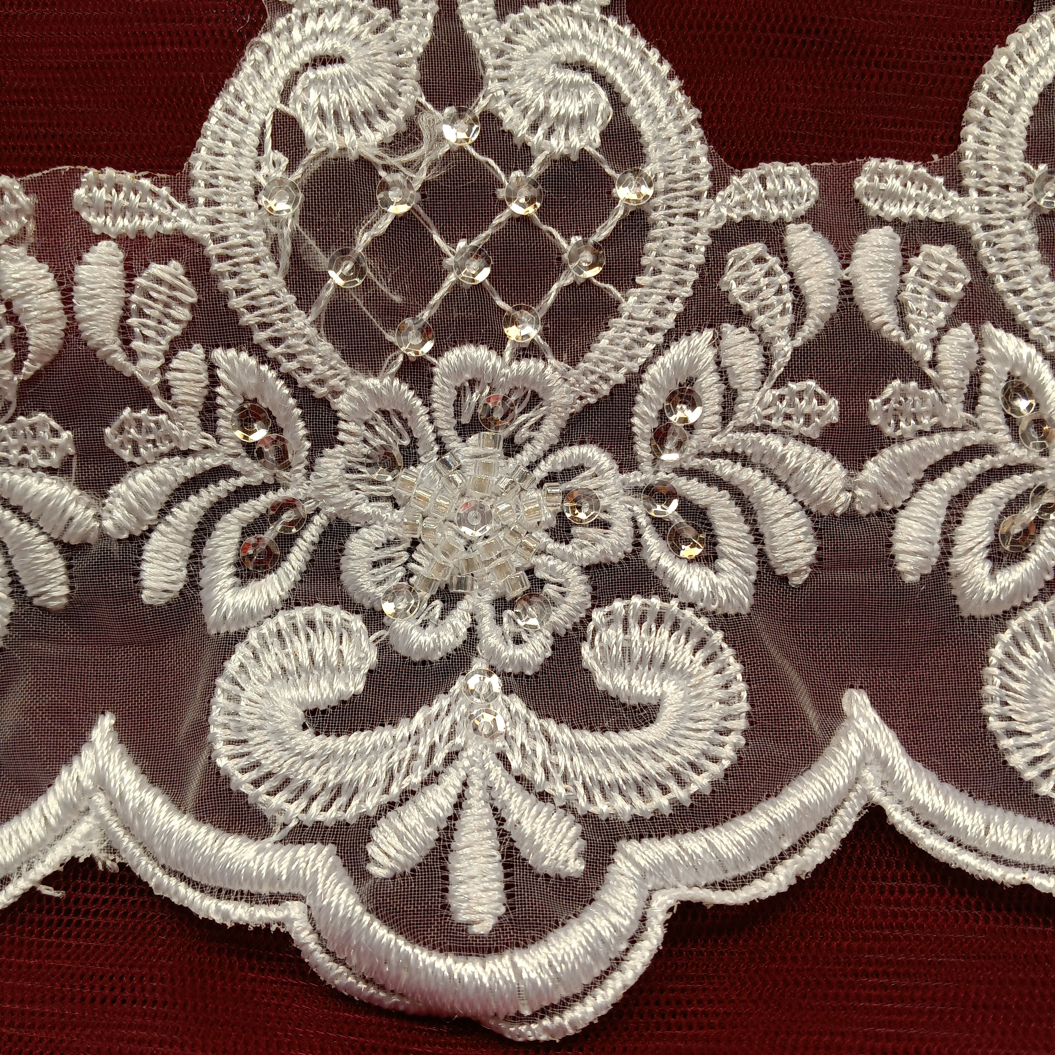 Beaded Lace Trimming Embroidered on 100% Polyester Organza | Lace USA - KZ-02-HB