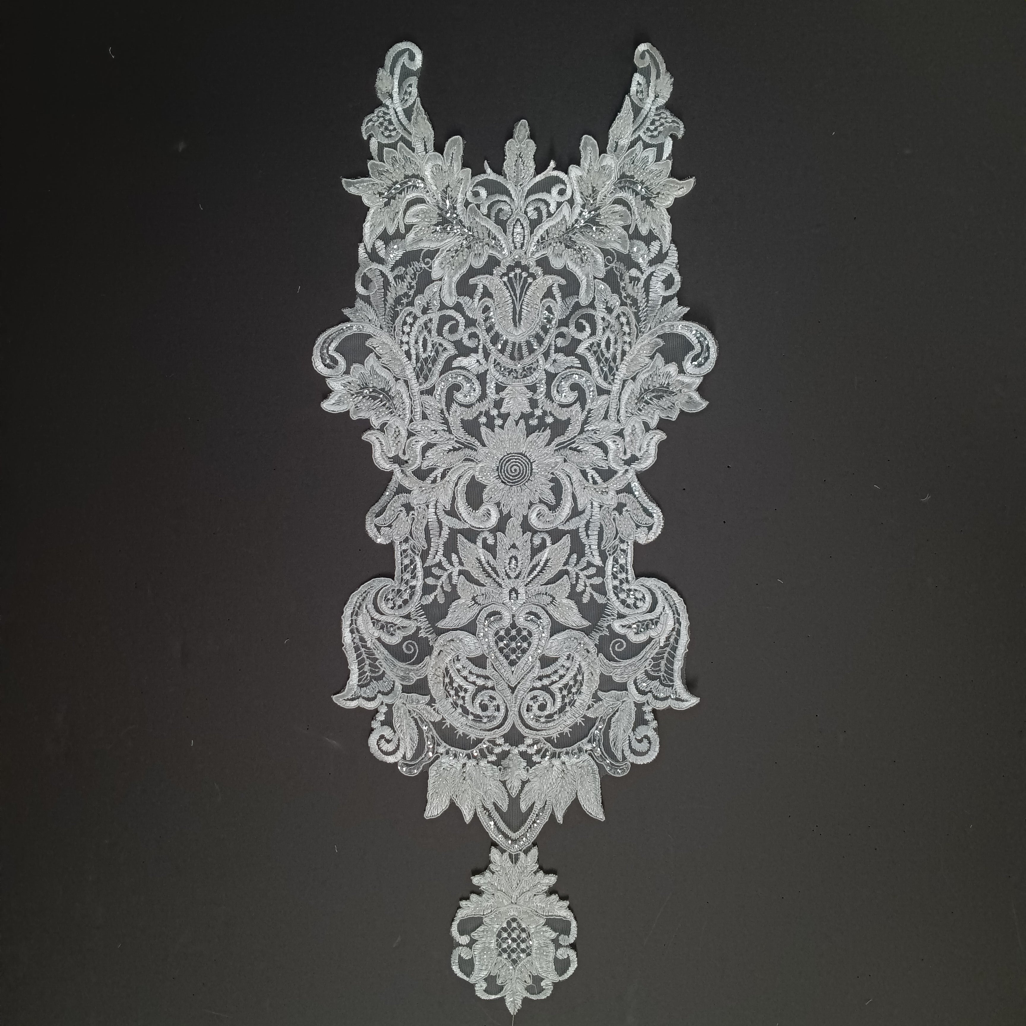 Beaded & Corded Lace Medallion Applique for Wedding Dresses, Quince Gowns | Lace USA - 97133W-HB