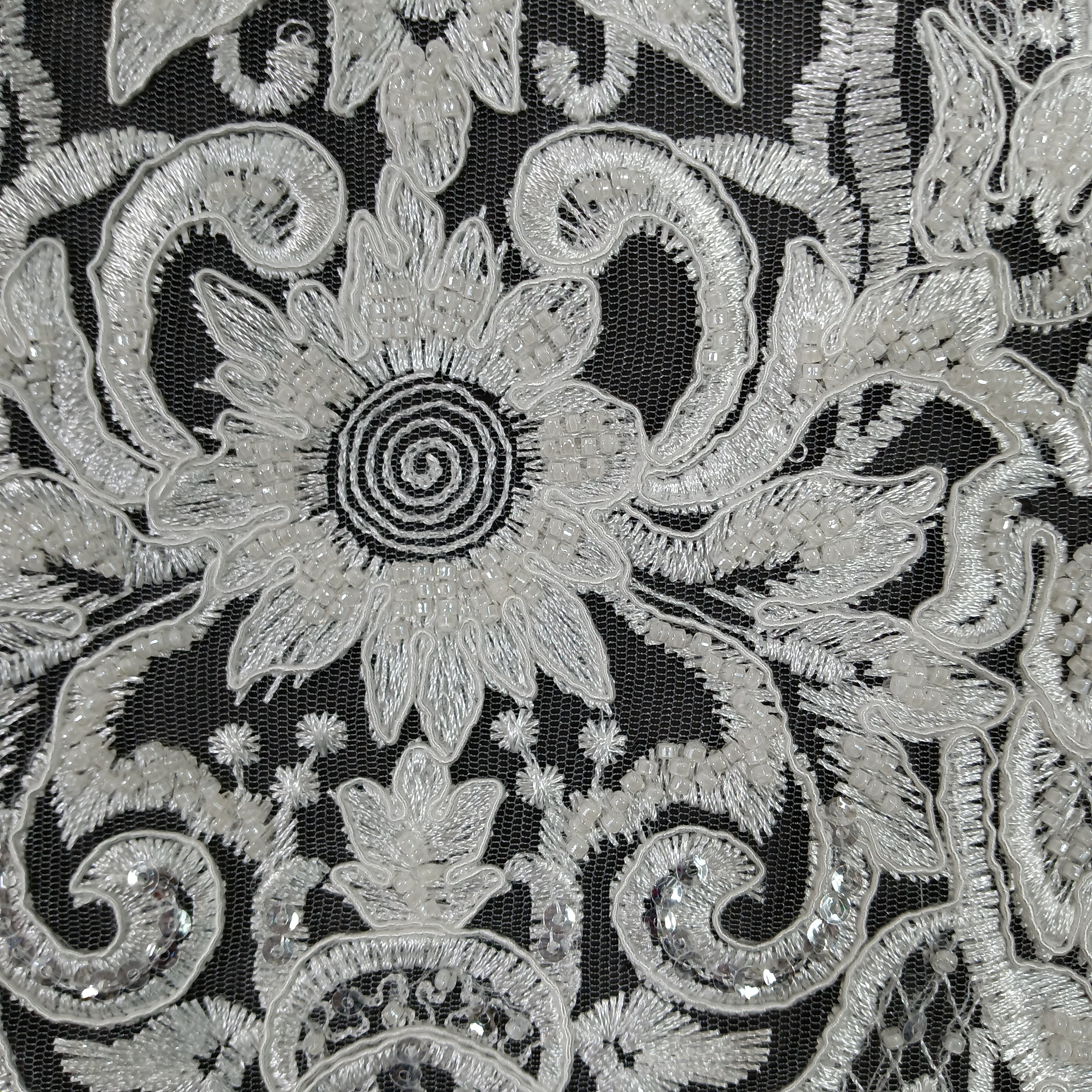 Beaded & Corded Lace Medallion Applique for Wedding Dresses, Quince Gowns | Lace USA - 97133W-HB