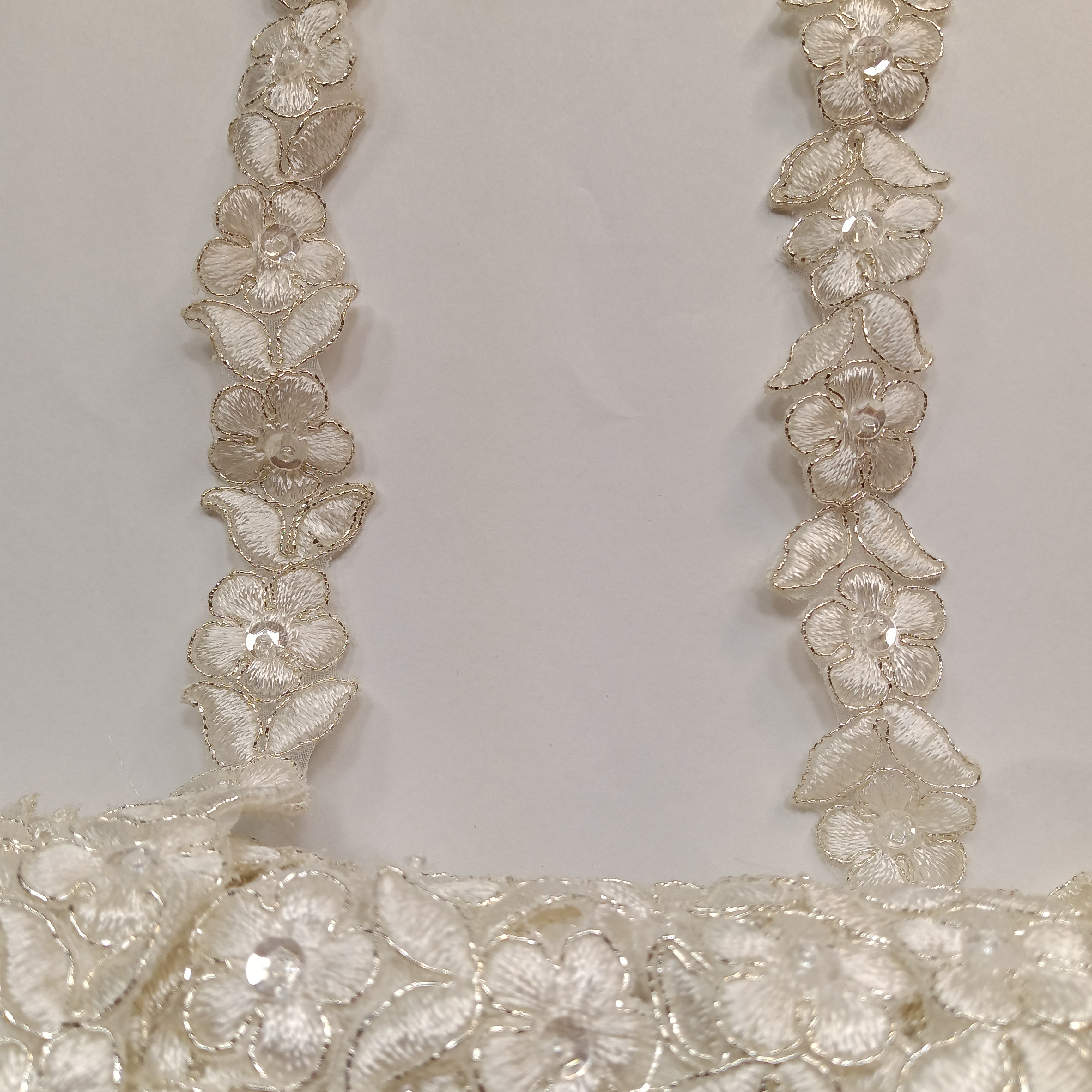 Beaded & Corded Lace Trimming Embroidered on 100% Polyester Organza | Lace USA - 96740N-BP