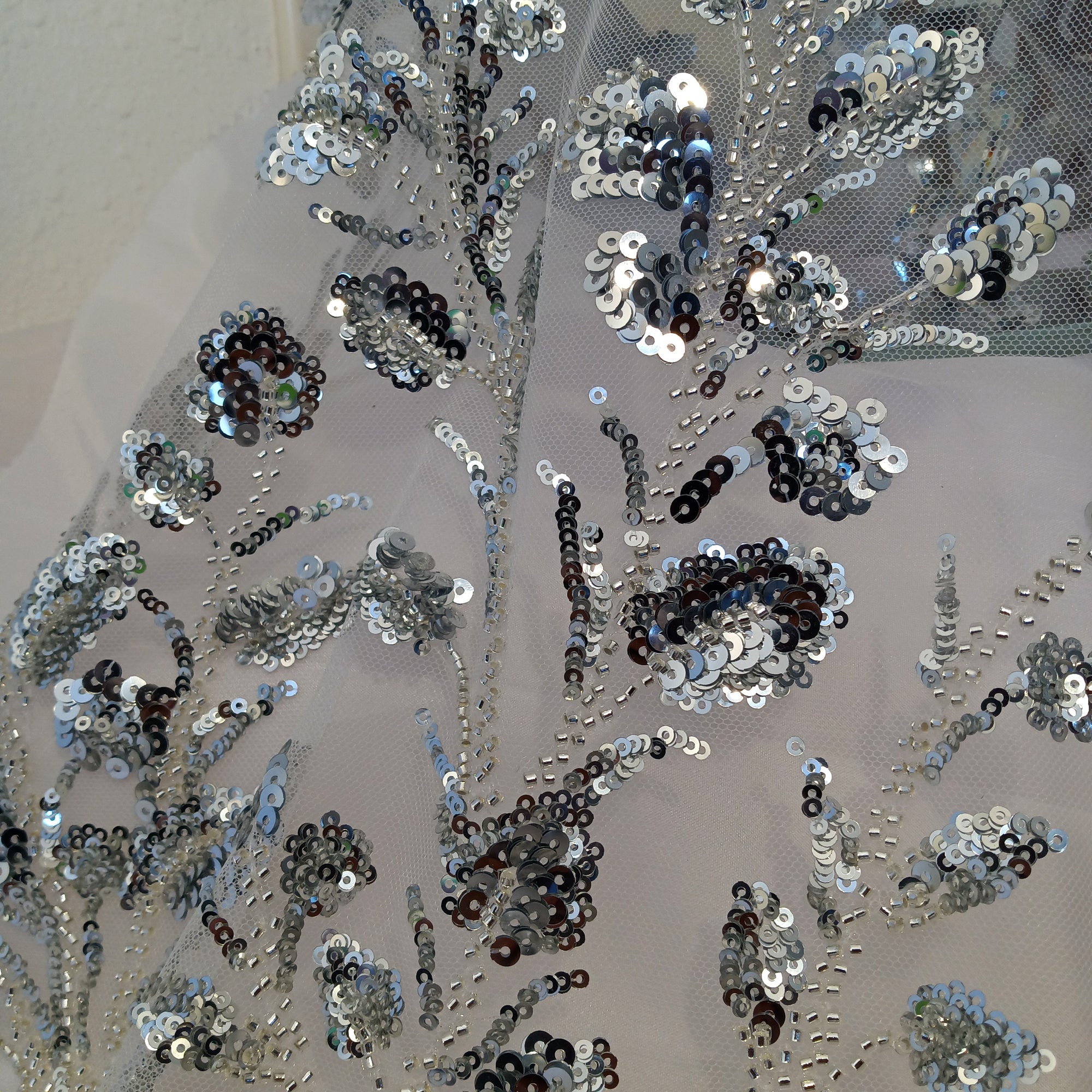 Beaded & Sequined Lace Fabric Embroidered on 100% Polyester Net Mesh | Lace USA - GD-73