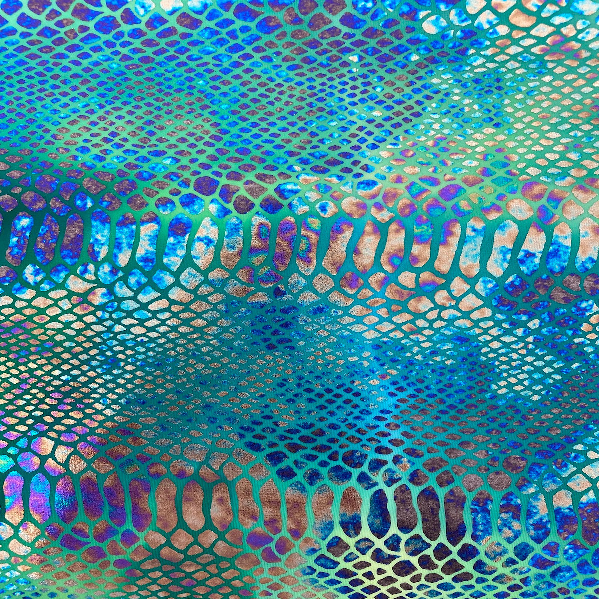 Holographic Tie Dye Taipan Snake Skin Nylon Spandex Fabric
