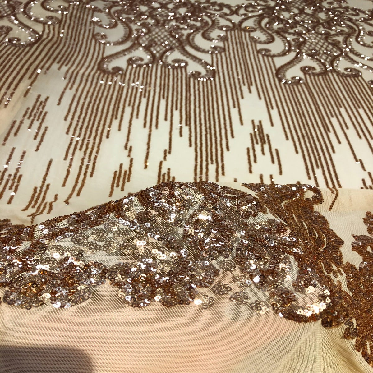 Alta Striped Damask Stretch Sequins Fabric