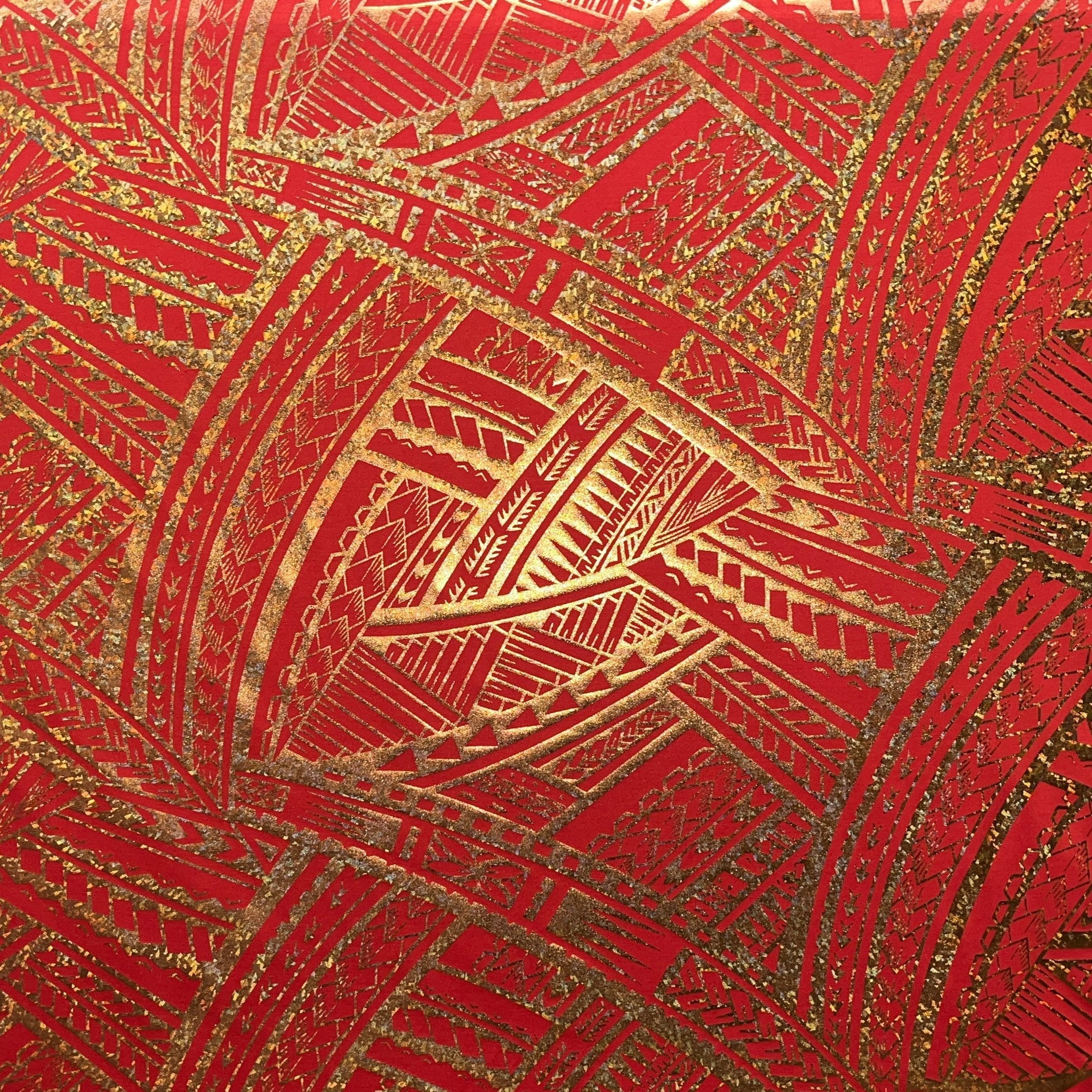 Traditional Polynesian Tattoo Design Foil Fabric | Islands Fabric