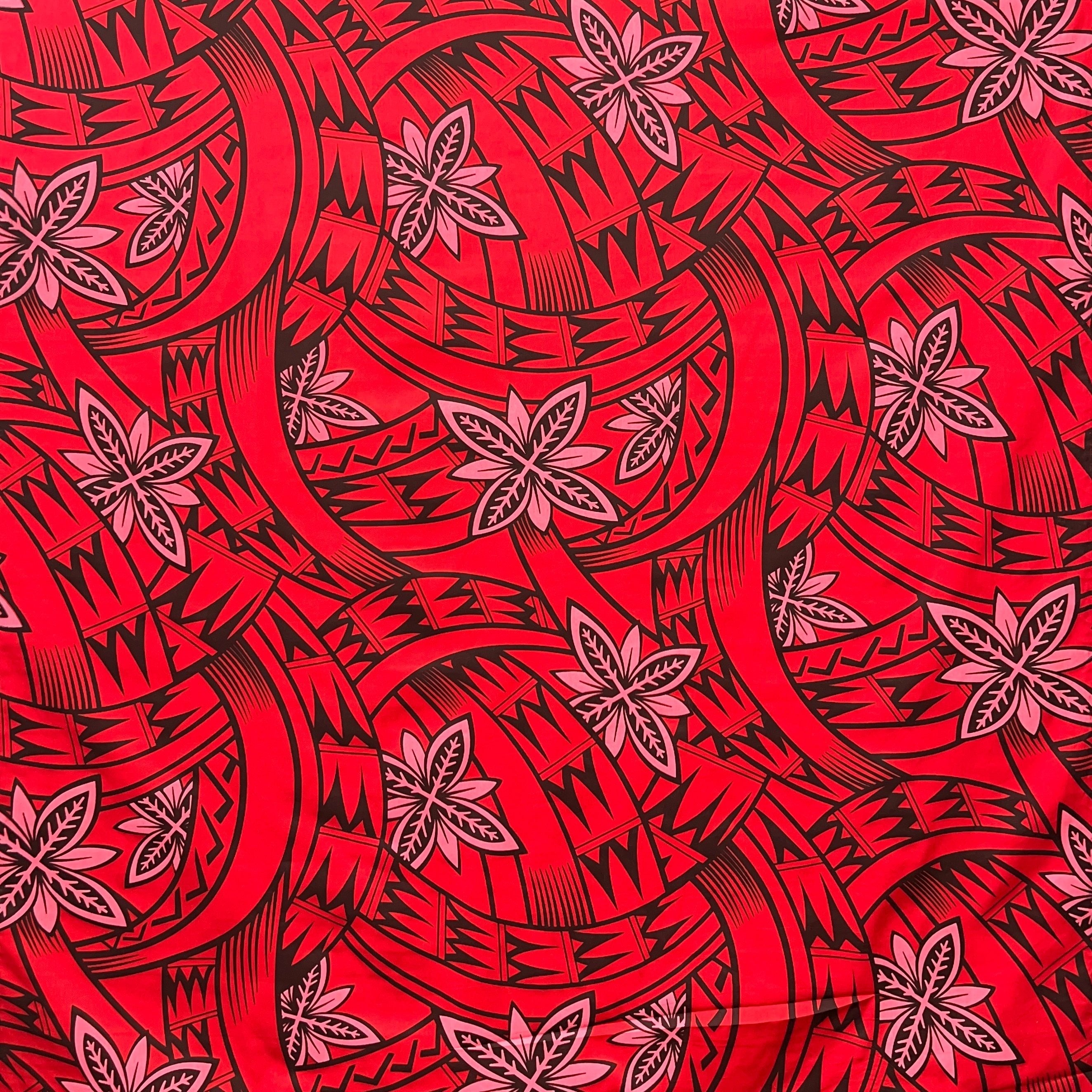 Floral Traditional Polynesian Tattoo Background Poly Cotton Fabric | Islands Fabric