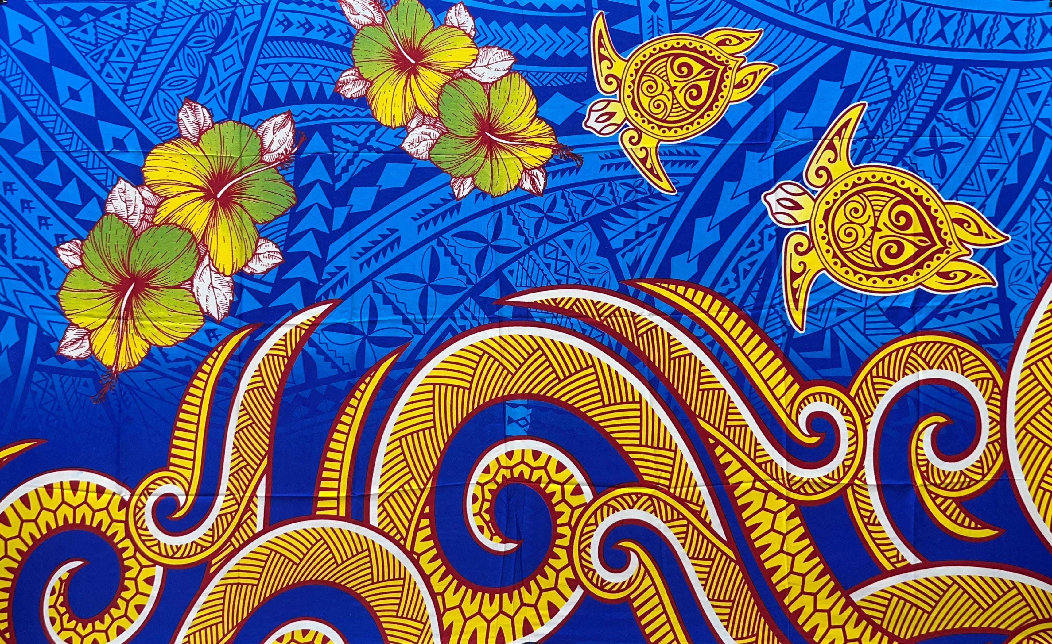 Hibiscus Turtles Waves Sarong