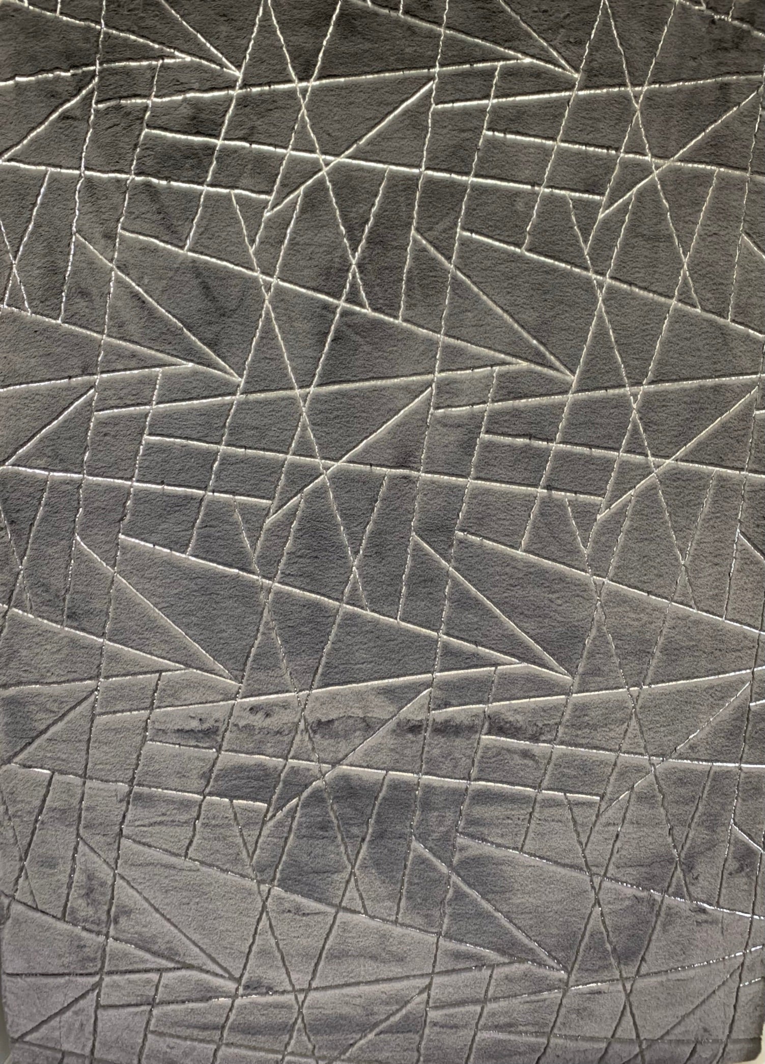 Charcoal Lines with Silver Metallic Shimmery Design Faux Rabbit Touch Rug