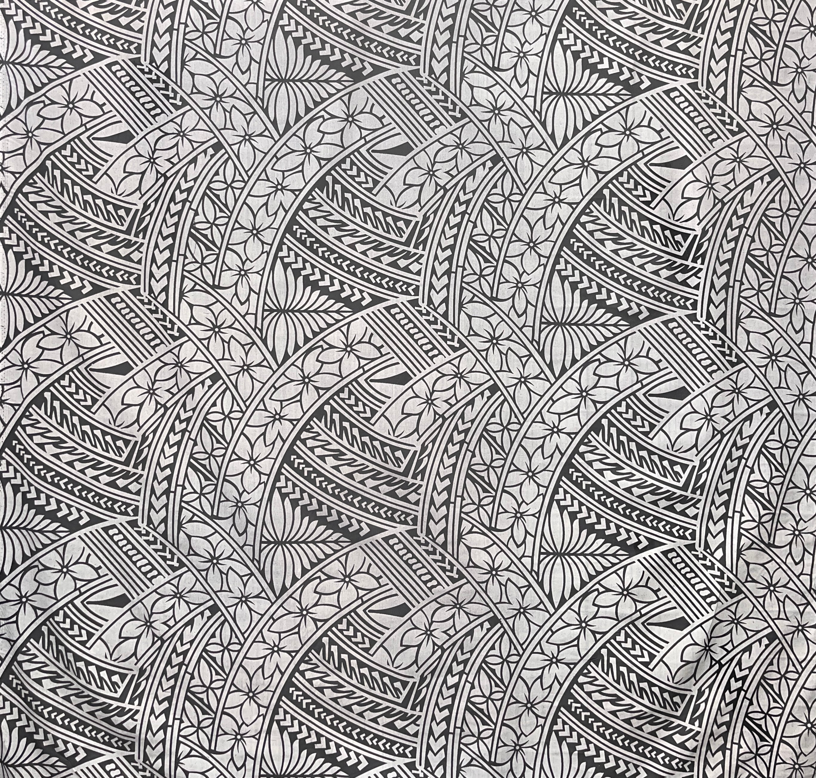 Hibiscus Traditional Polynesian Tattoo Poly Cotton Fabric | Islands Fabric
