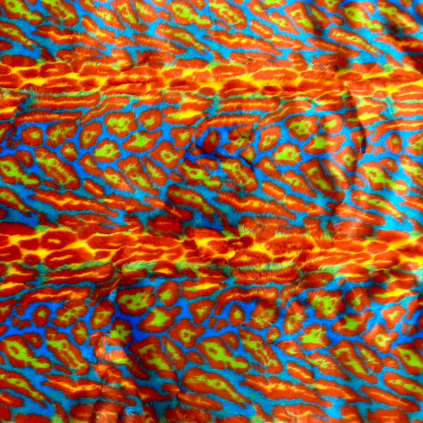 Multicolor Rainbow Leopard Print Faux Fur Fabric