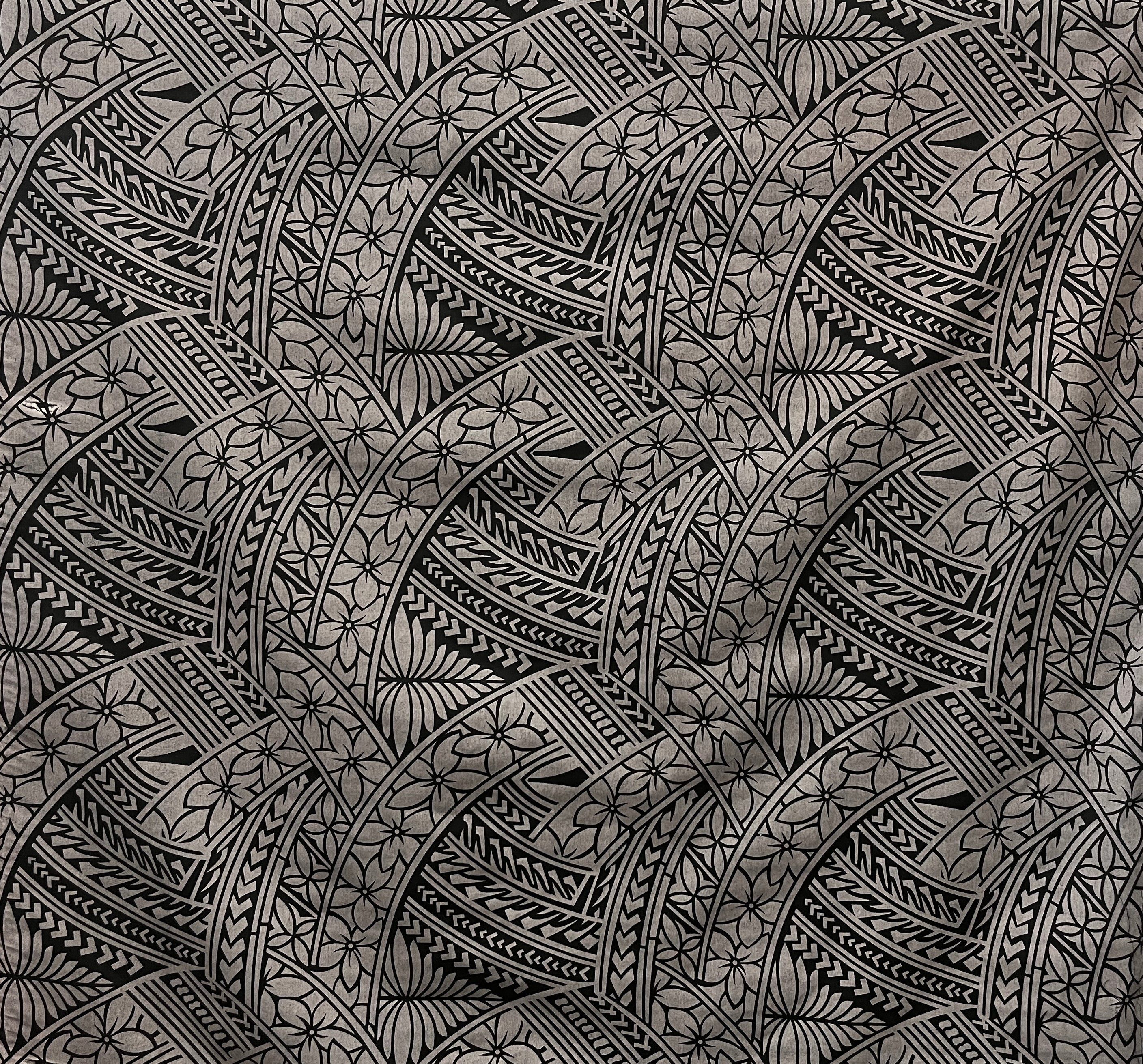 Hibiscus Traditional Polynesian Tattoo Poly Cotton Fabric | Islands Fabric