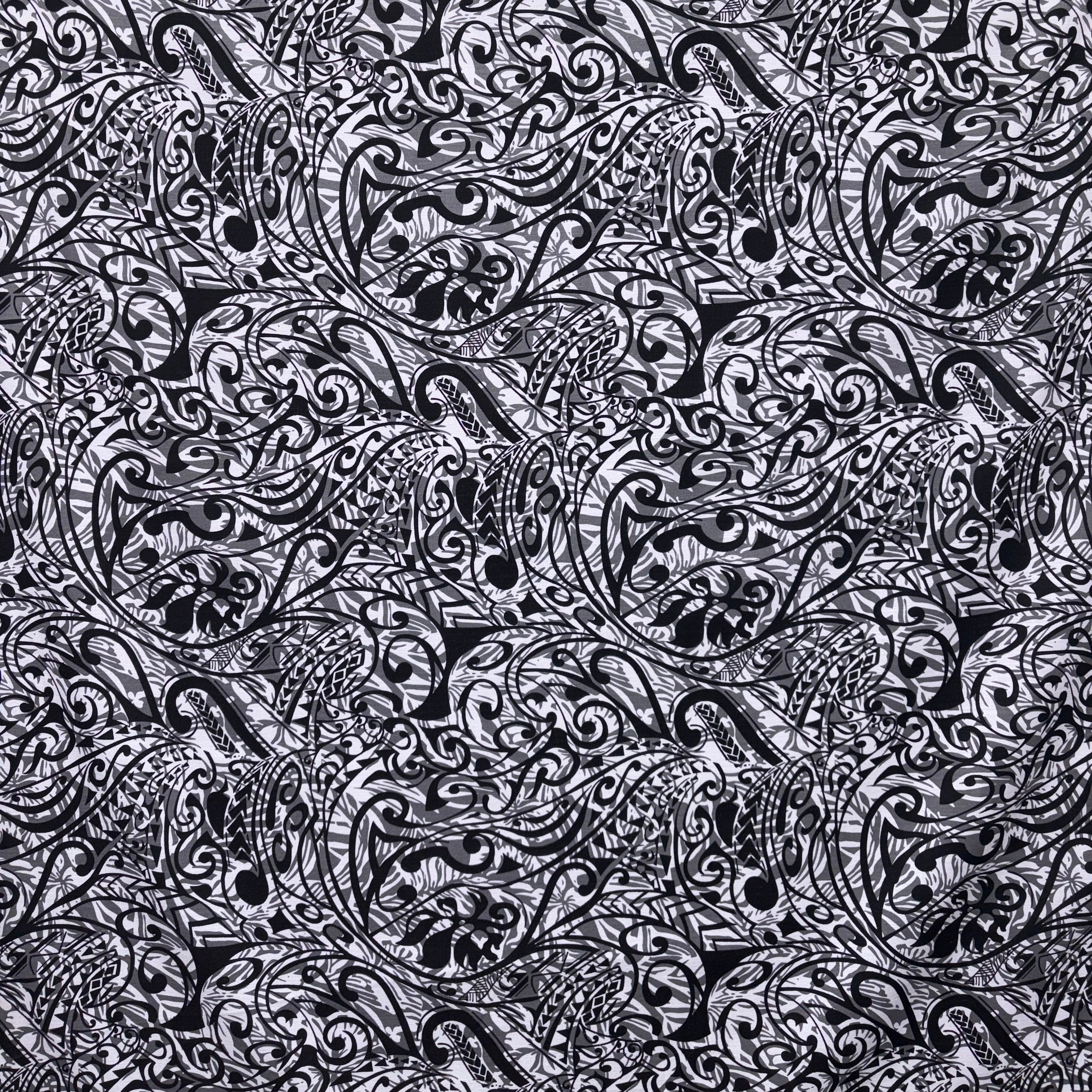 Polynesian Tribal Stems & Leaves All Over Design Cotton Light Barkcloth Fabric | Islands Fabric