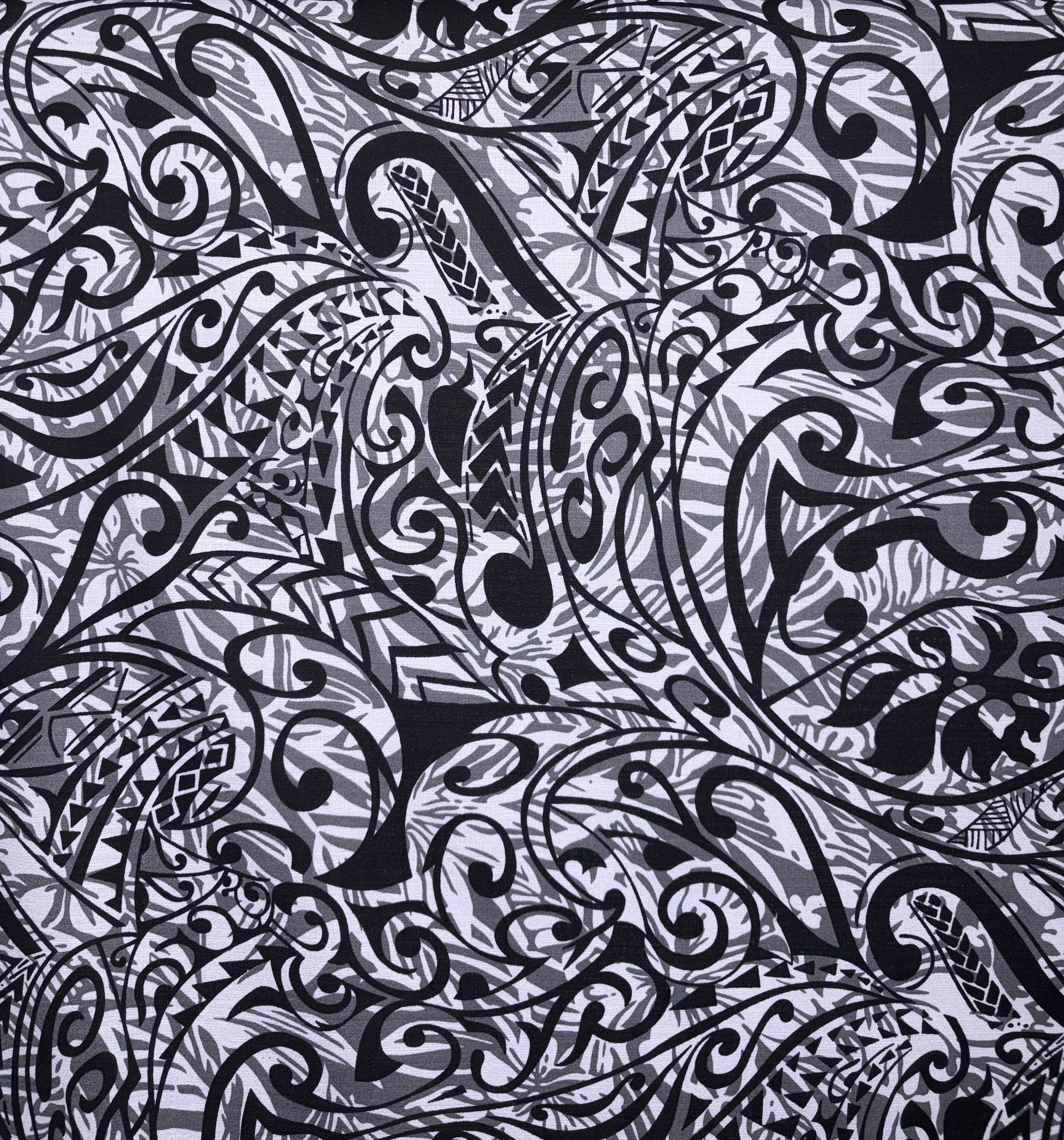 Polynesian Tribal Stems & Leaves All Over Design Cotton Light Barkcloth Fabric | Islands Fabric