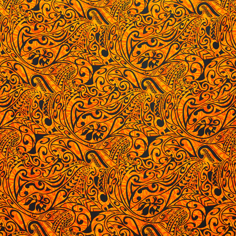 Polynesian Tribal Stems & Leaves All Over Design Cotton Light Barkcloth Fabric | Islands Fabric