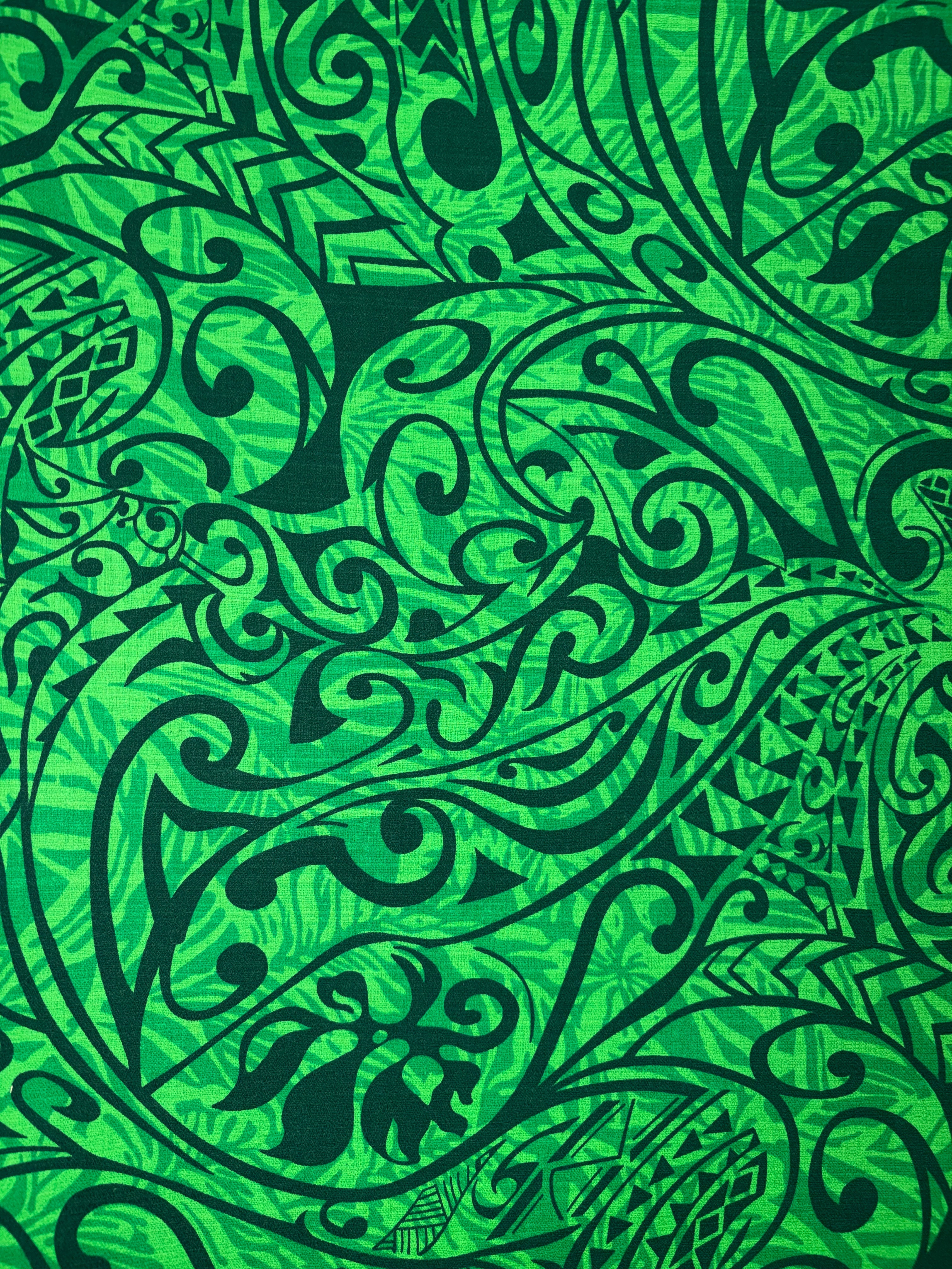 Polynesian Tribal Stems & Leaves All Over Design Cotton Light Barkcloth Fabric | Islands Fabric