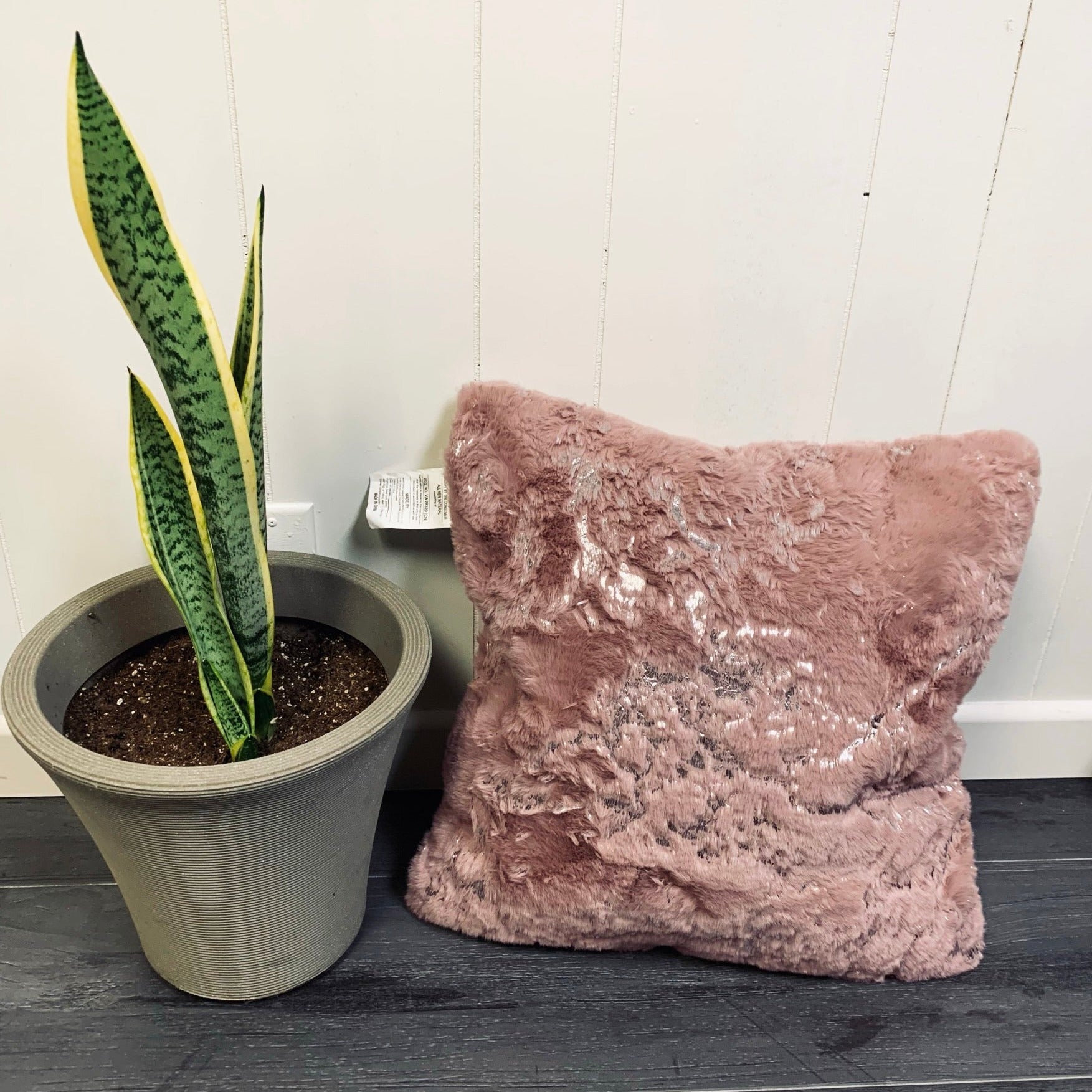 Golden Faux Fur Glow Fluffy Pillow with Shimmery Foil Illuminating Effect