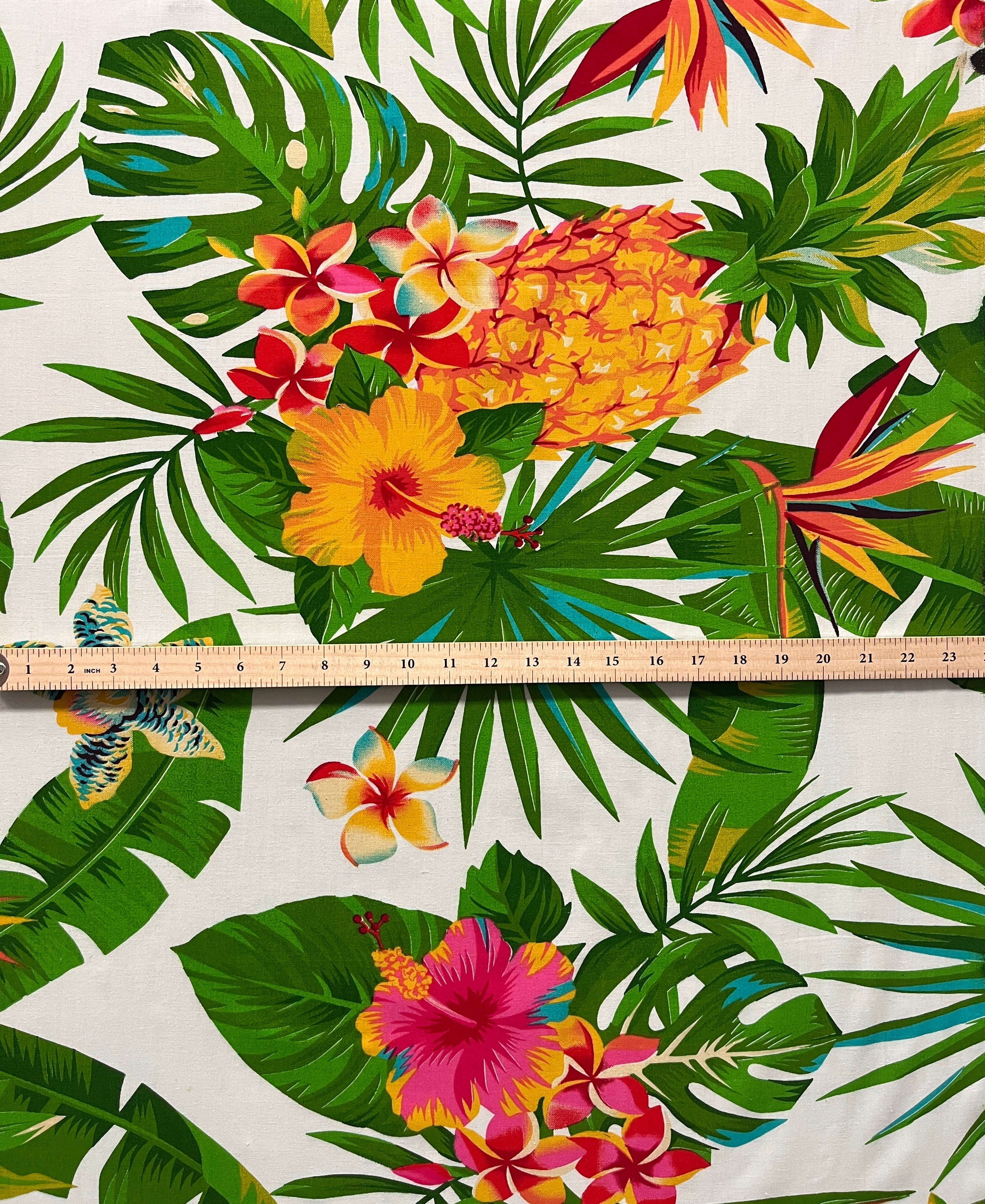 Pineapple, Tropical Flowers & Leaves Cotton Fabric | Islands Fabric