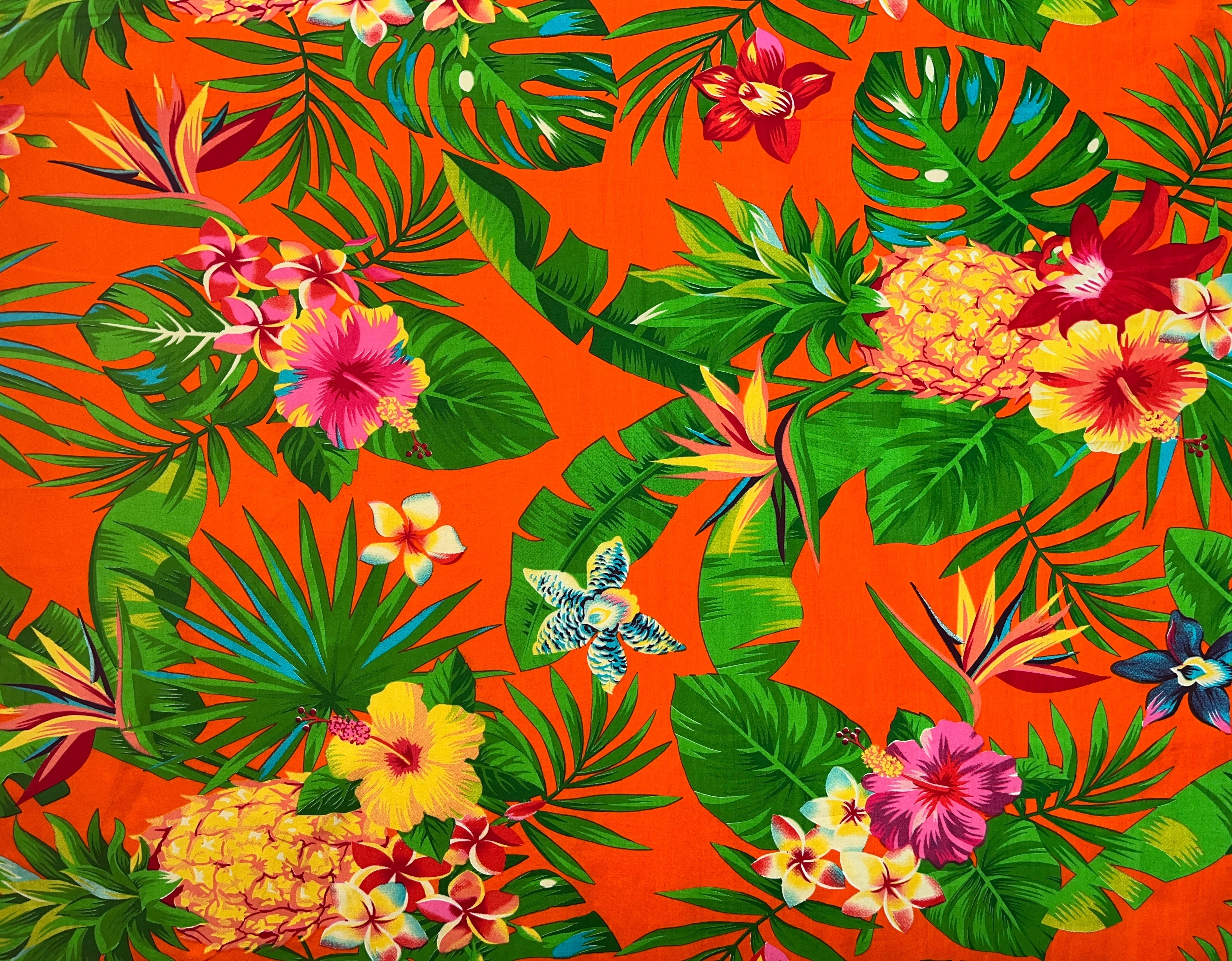 Pineapple, Tropical Flowers & Leaves Cotton Fabric | Islands Fabric