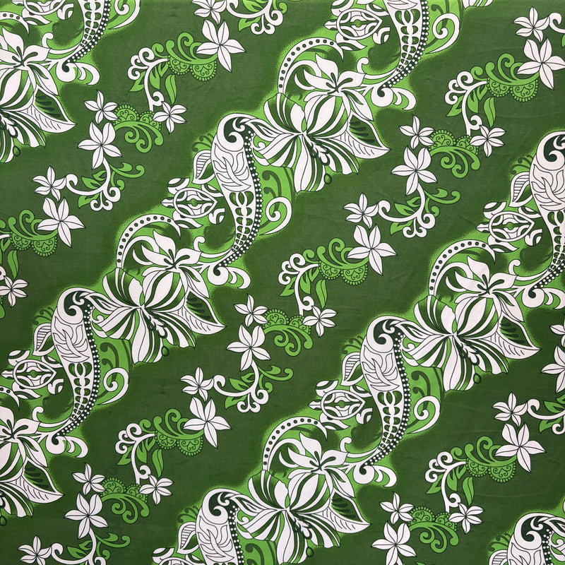 Diagonal Hibiscus Plumeria Sea Turtle Swirl Design Peachskin Fabric | Islands Fabric