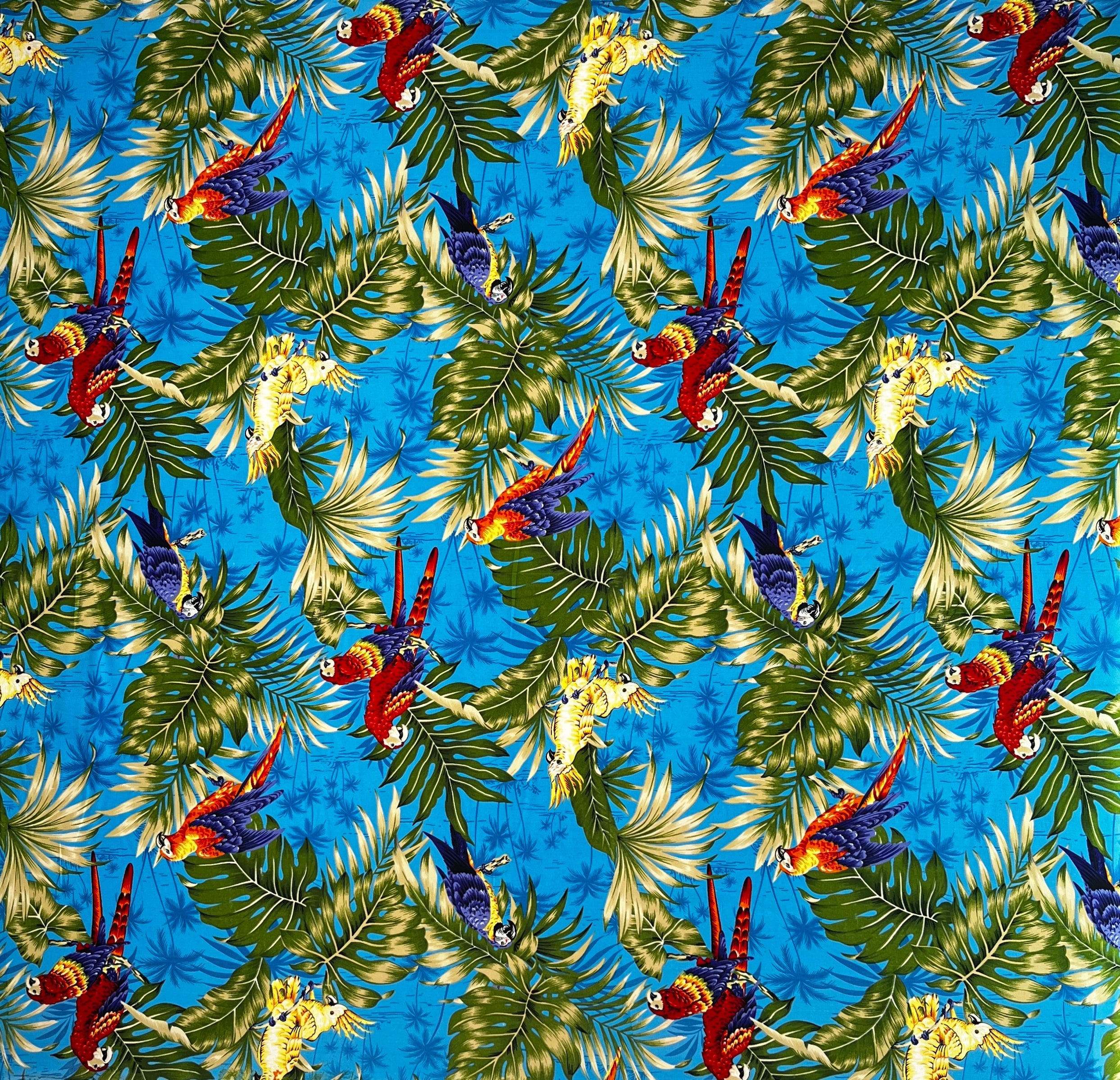 Parrots Split Monstera Palm Leaves Peackskin Fabric | Islands Fabric