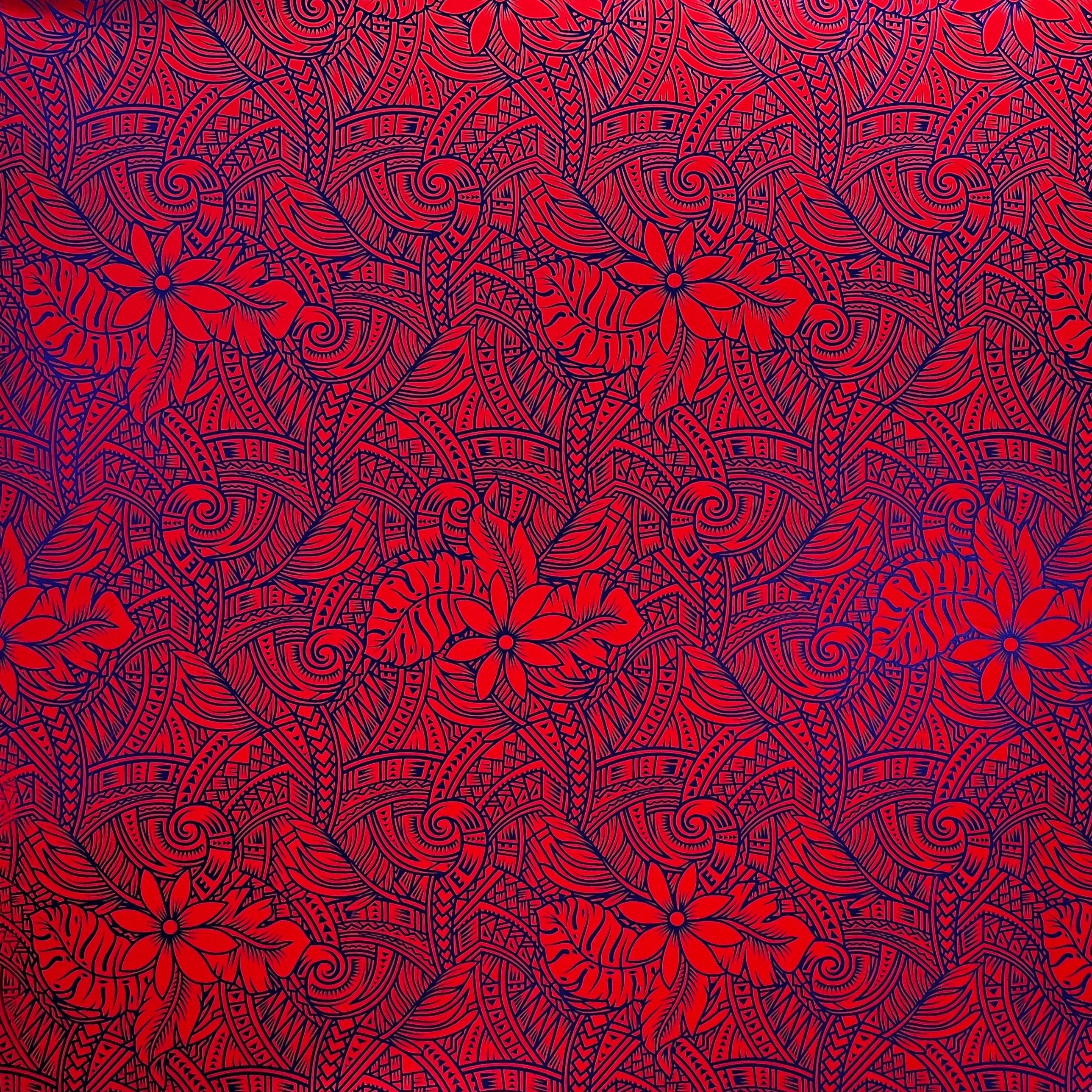 Traditional Polynesia Tattoo Gardenia Taitensis & Tropical Leaves Fabric | Foil