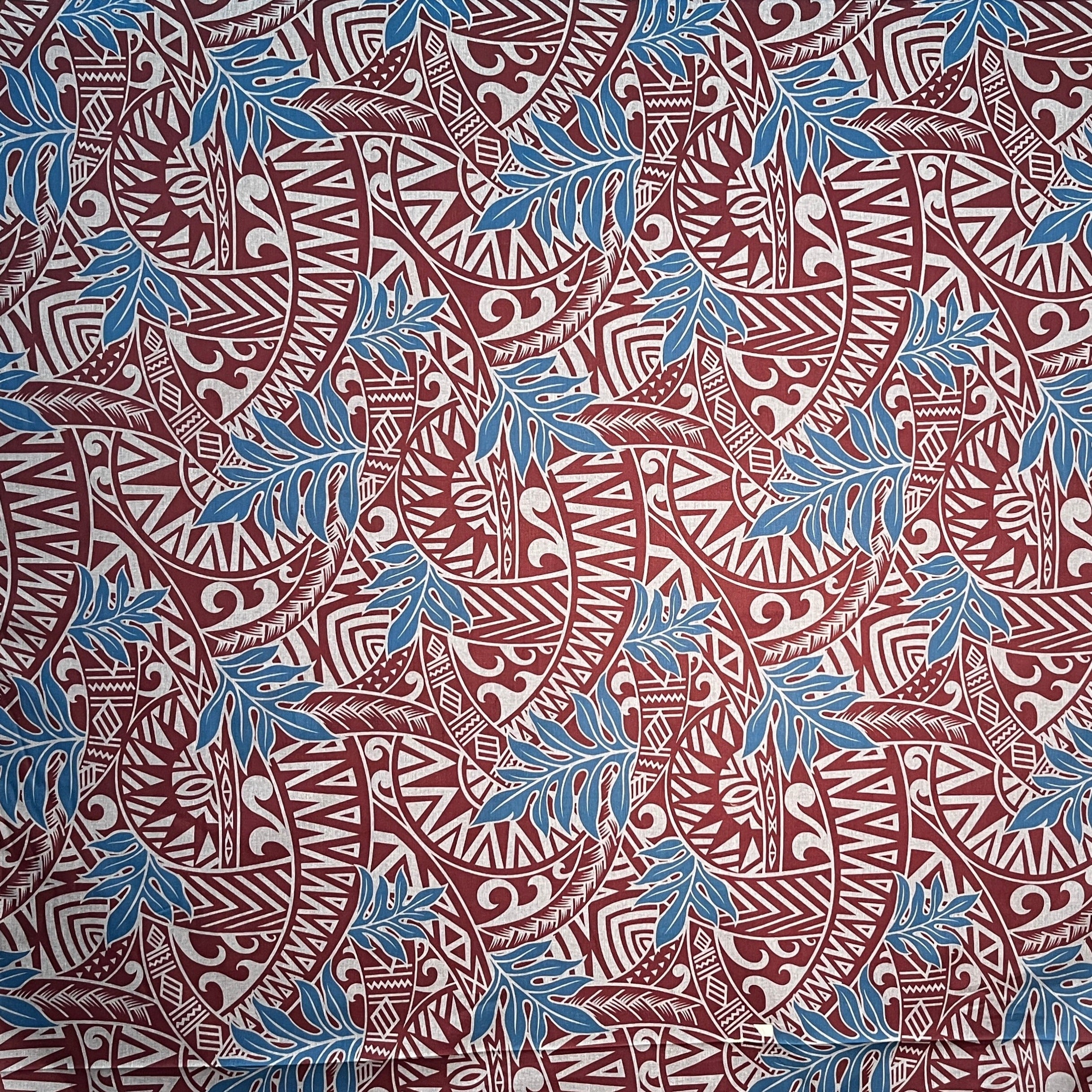 Traditional Polynesian Tattoo Philodendron Leaves Fabric| Chambray (Denim Look)