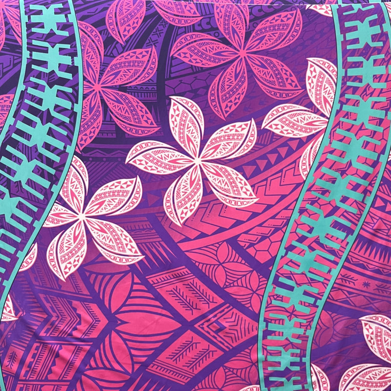 Plumeria Curved Double Border Peachskin Fabric | Islands Fabric