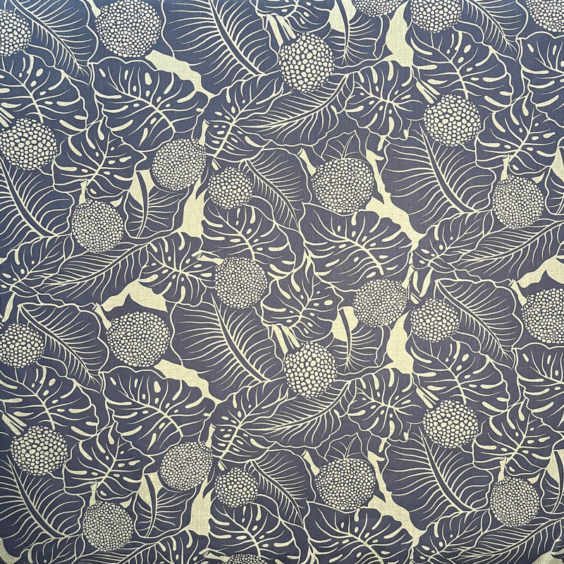 Durian Banana Monstera Leaves Chambray (Denim Look) Fabric | Islands Fabric