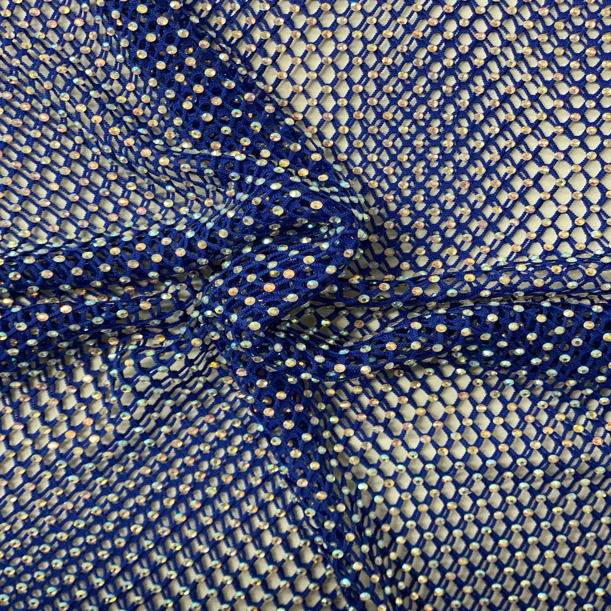 Serene Iridescent Rhinestone Fishnet Lace Fabric