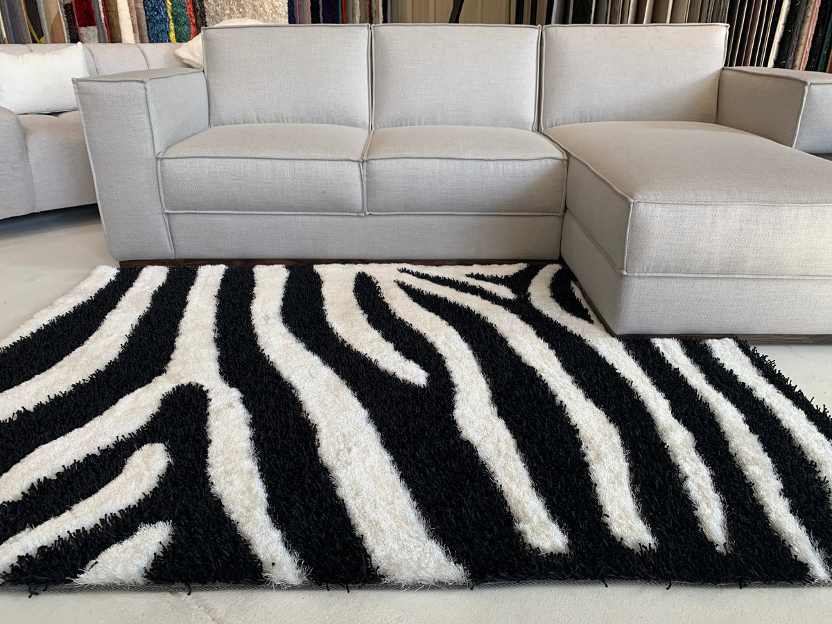Long Zebra Rug Zebra Animal Print Black & White Shag Long Pile Area Rug/Carpet