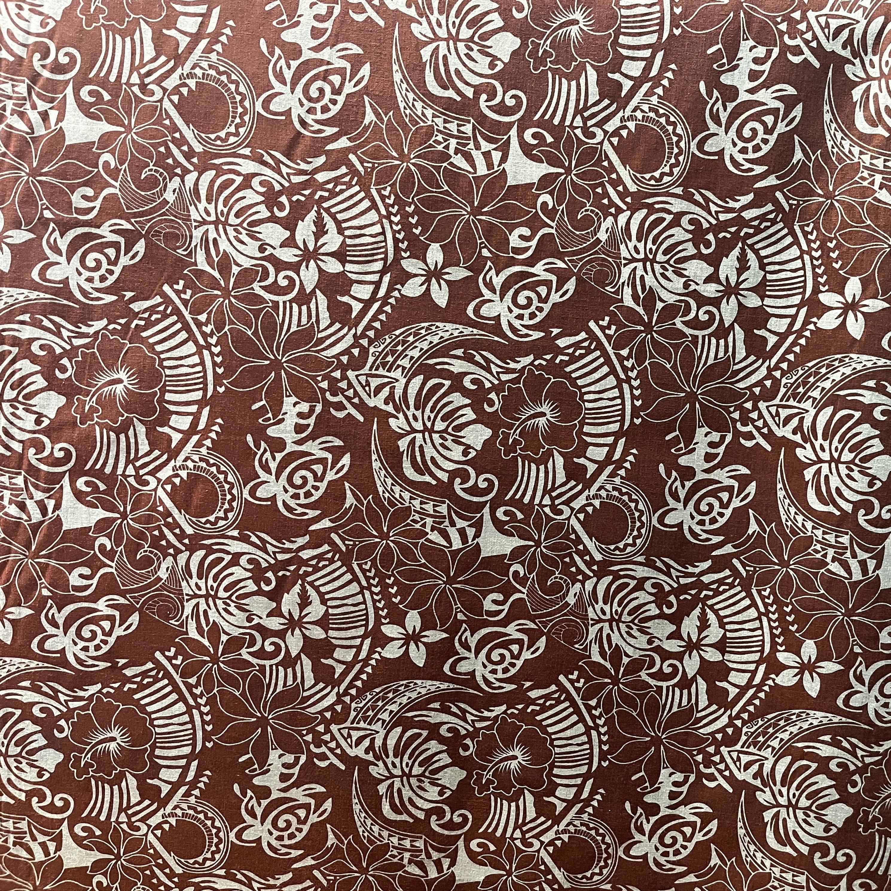 Polynesian Tribal Print Fabric | Chambray (Denim Look)