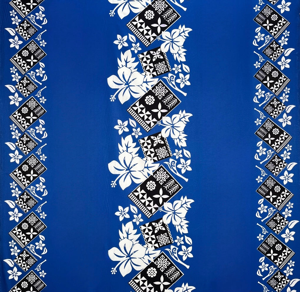 Hibiscus Tropical Leaves w/ Patches of Traditional Tapa Double Border Fabric | Polyester